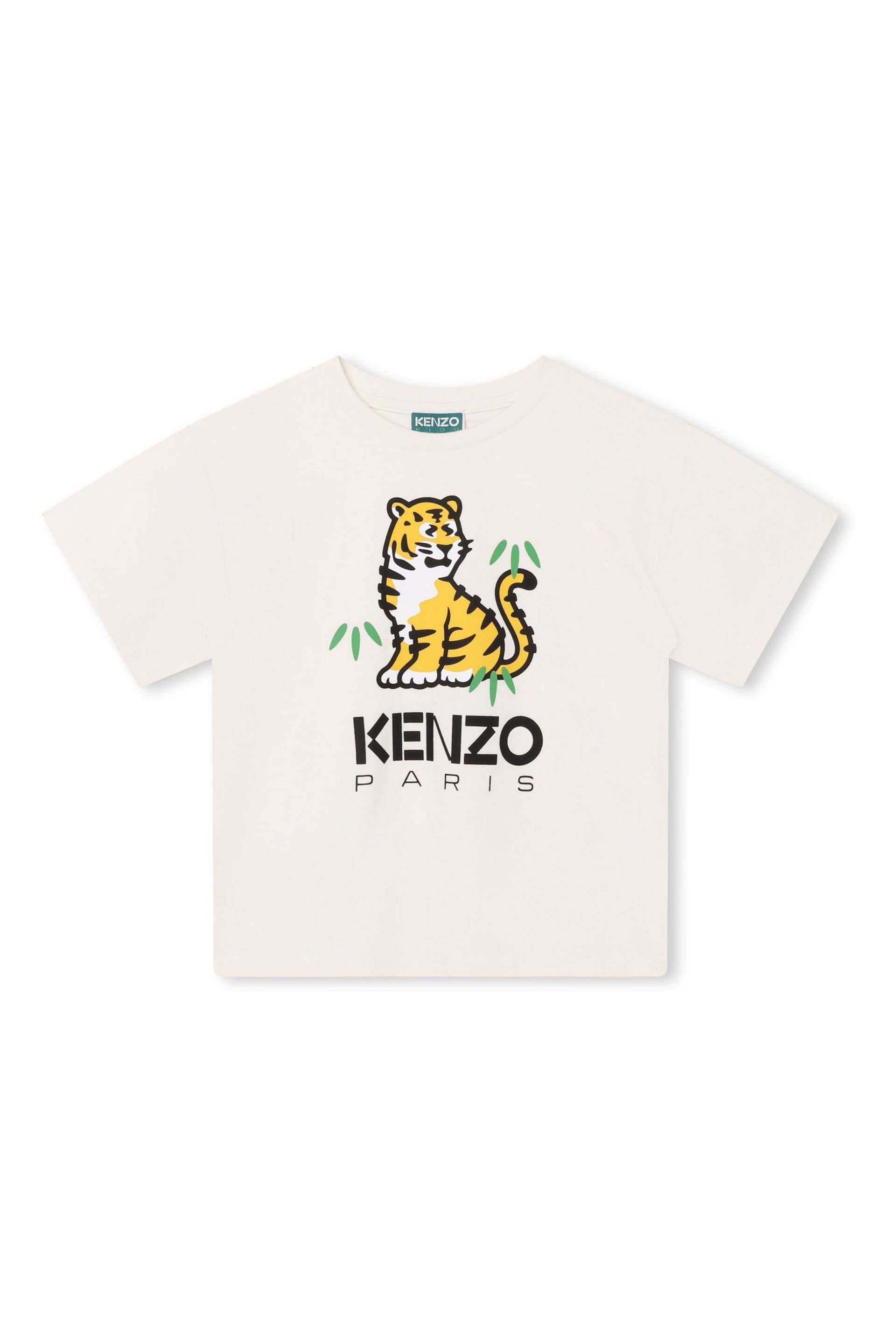 KENZO KIDS Cream Tiger Front & Back Print Short Sleeve Logo T-Shirt - Image 1 of 2