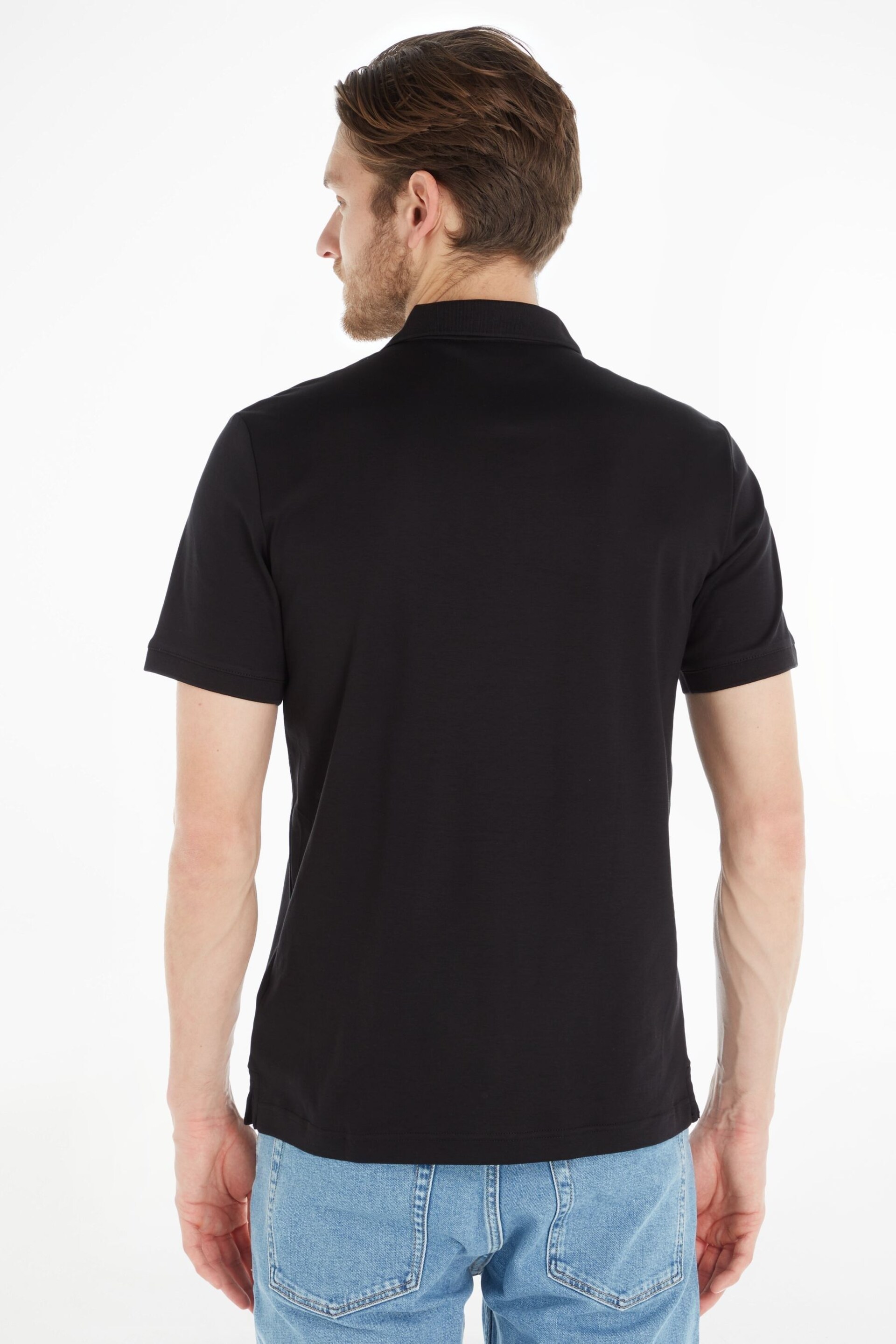 Calvin Klein Black Slim Essential Smooth Cotton Polo Shirt - Image 2 of 5