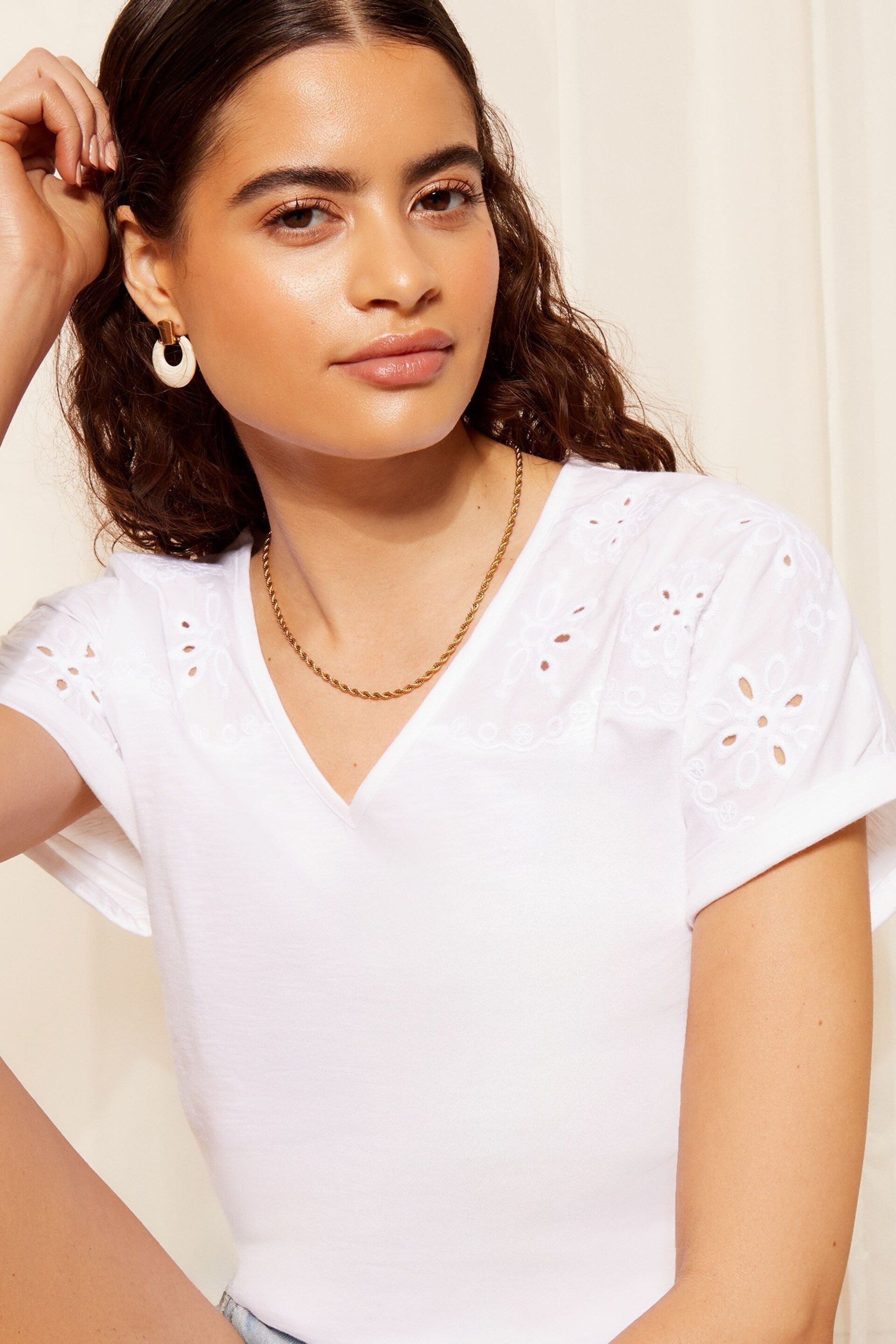 Friends Like These White Short Sleeve V Neck Cutwork Slubby T-Shirt - Image 1 of 4