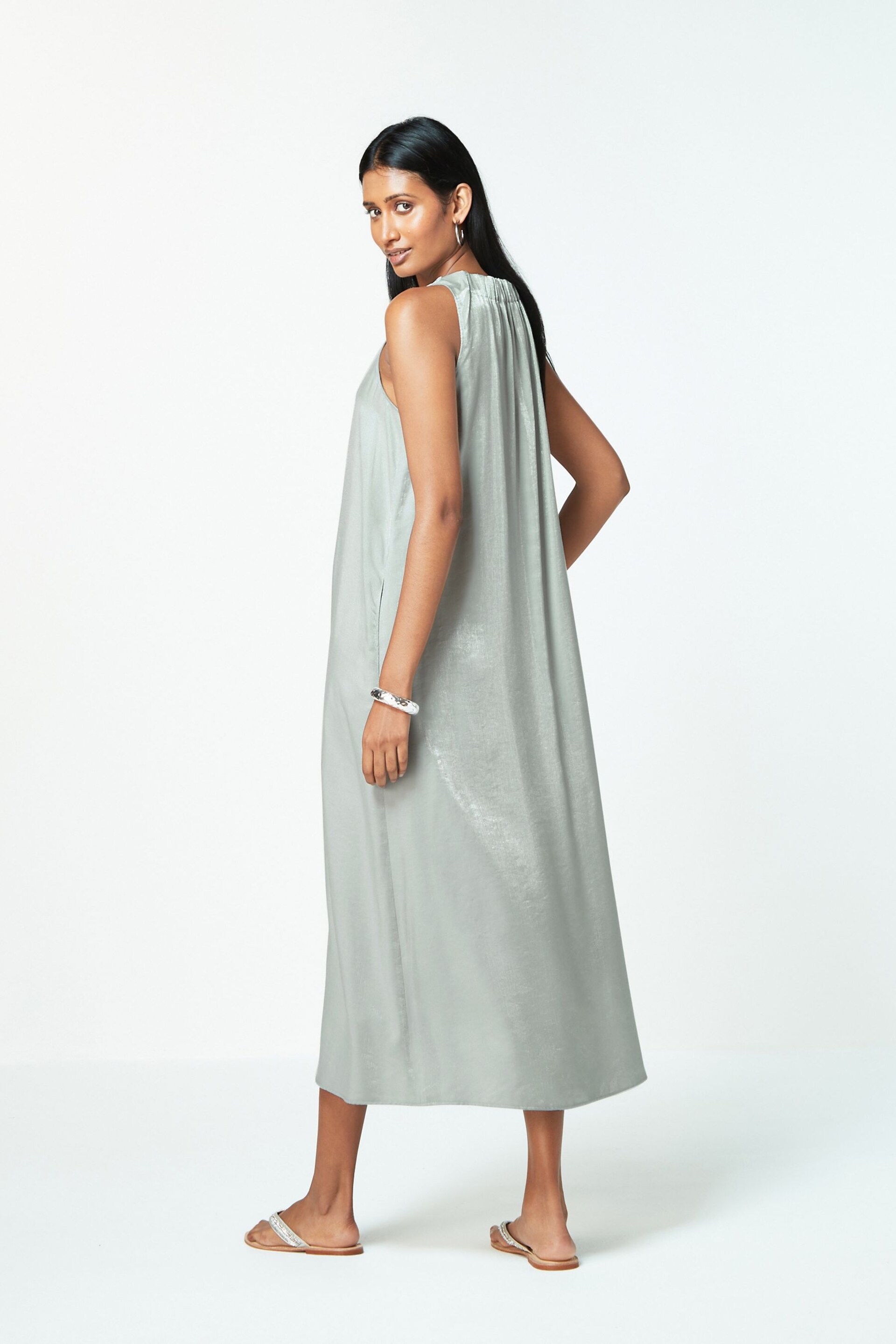 Silver Sleeveless Column V-Neck Midi Dress - Image 4 of 12