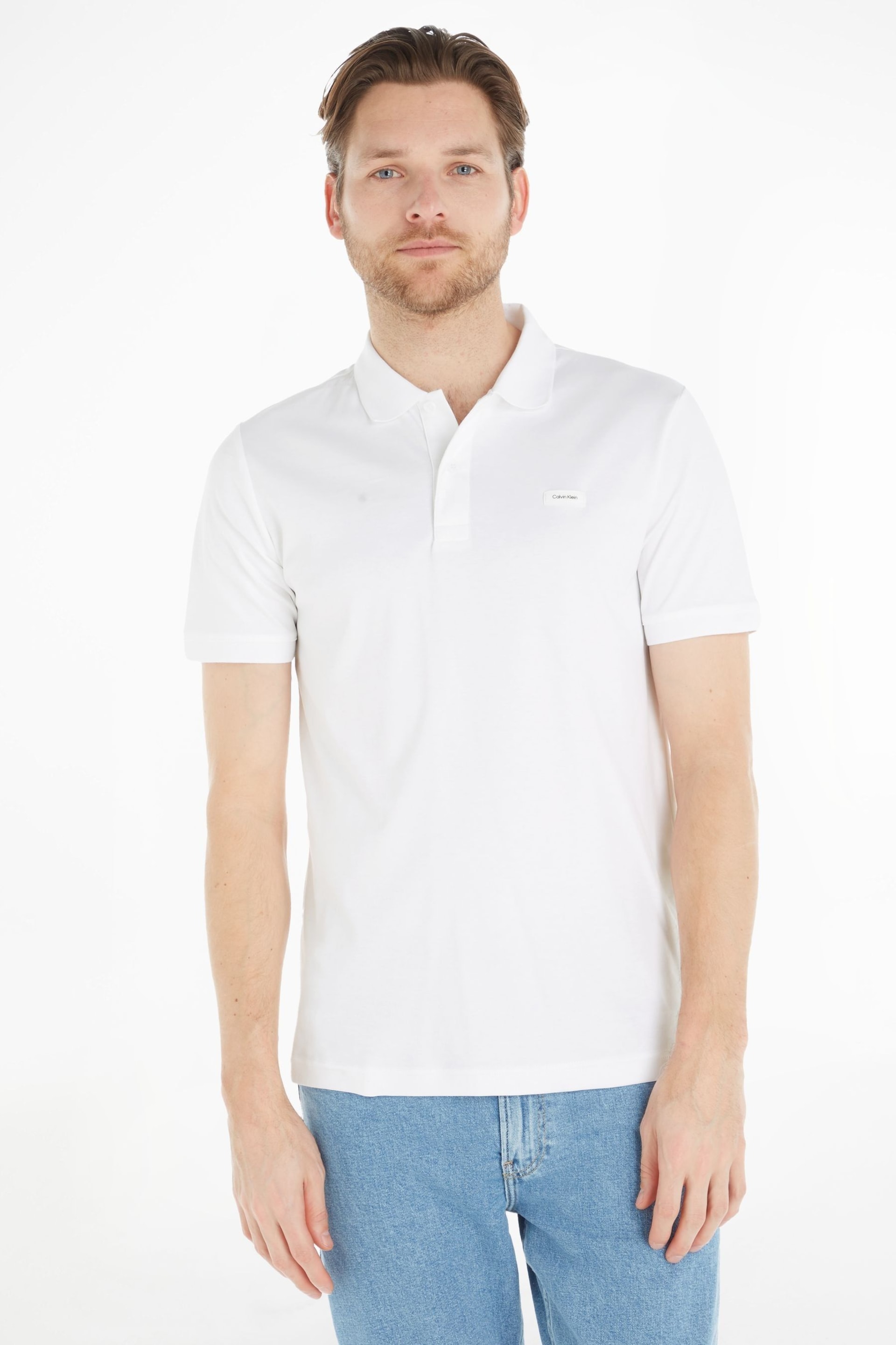 Calvin Klein White Slim Essential Smooth Cotton Polo Shirt - Image 1 of 5