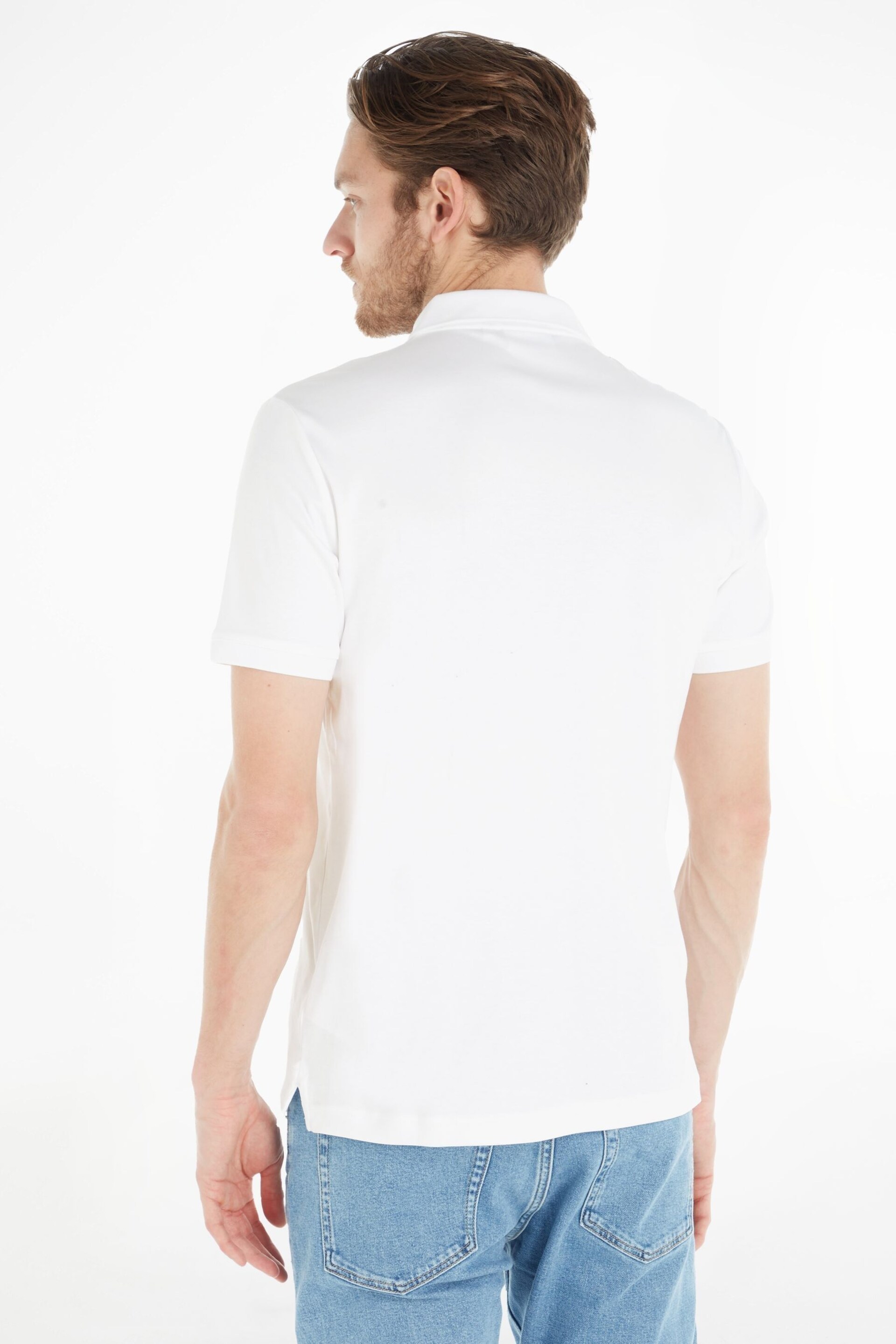 Calvin Klein White Slim Essential Smooth Cotton Polo Shirt - Image 2 of 5
