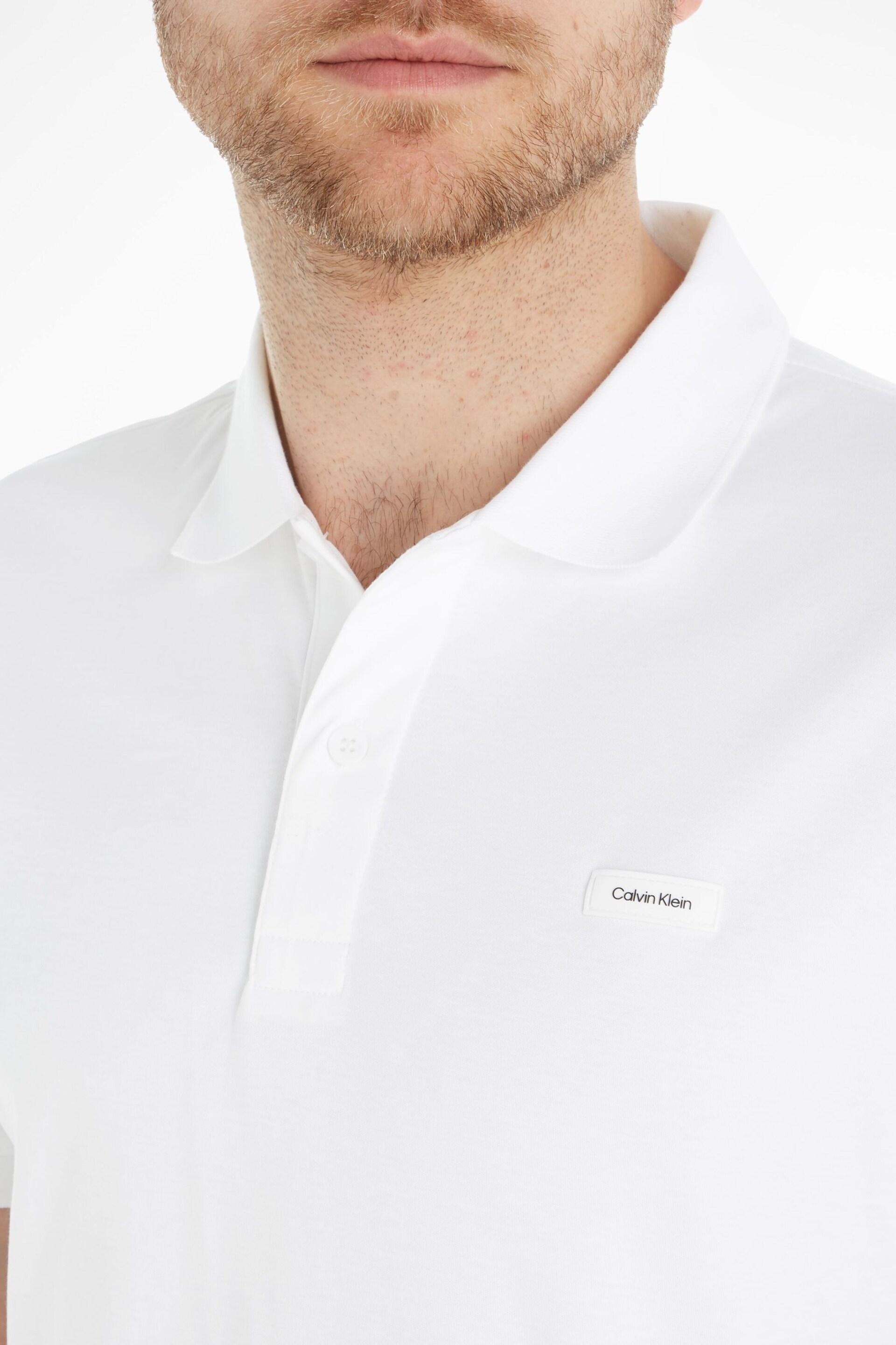 Calvin Klein White Slim Essential Smooth Cotton Polo Shirt - Image 3 of 5