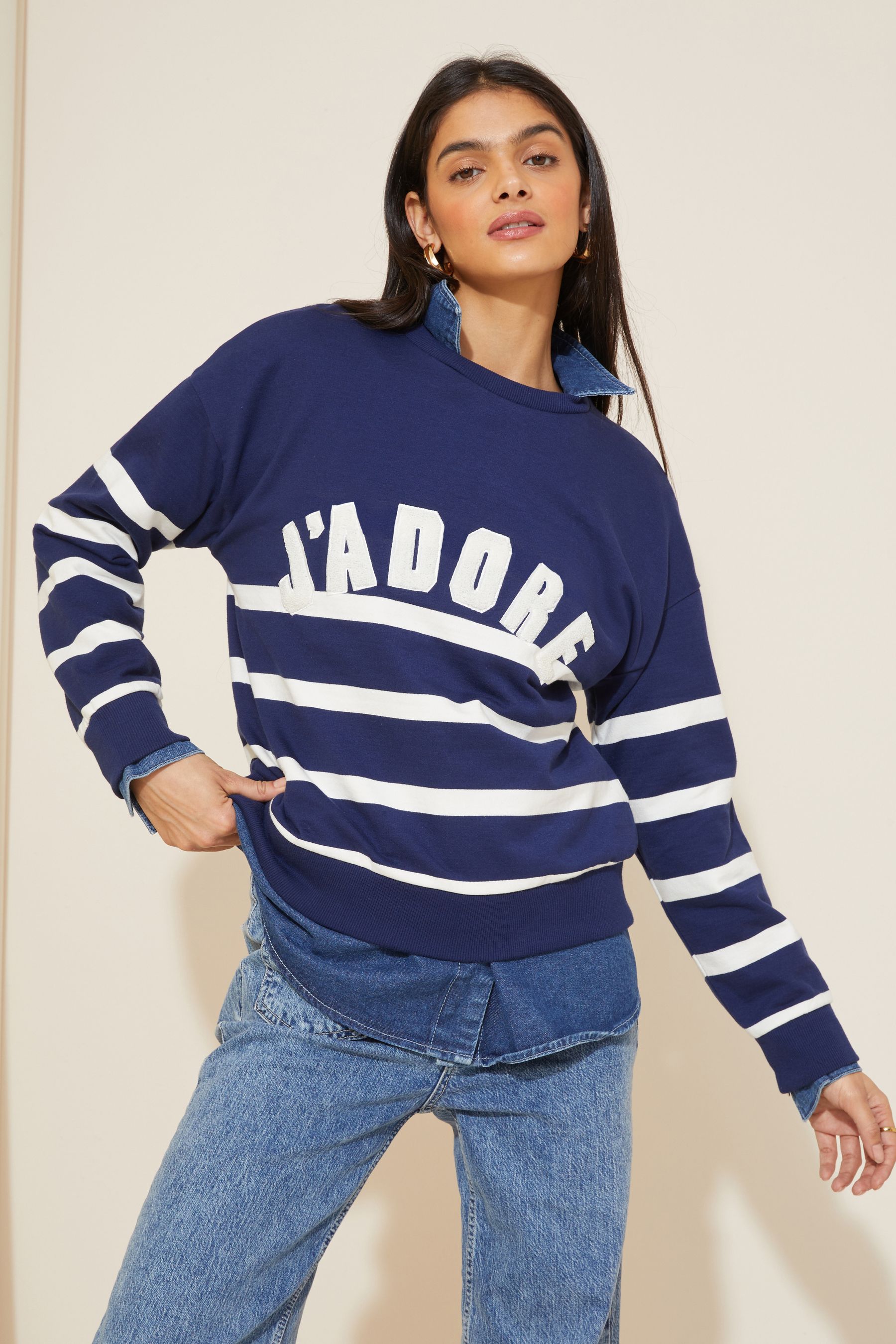 Blue slogan sweatshirt clearance