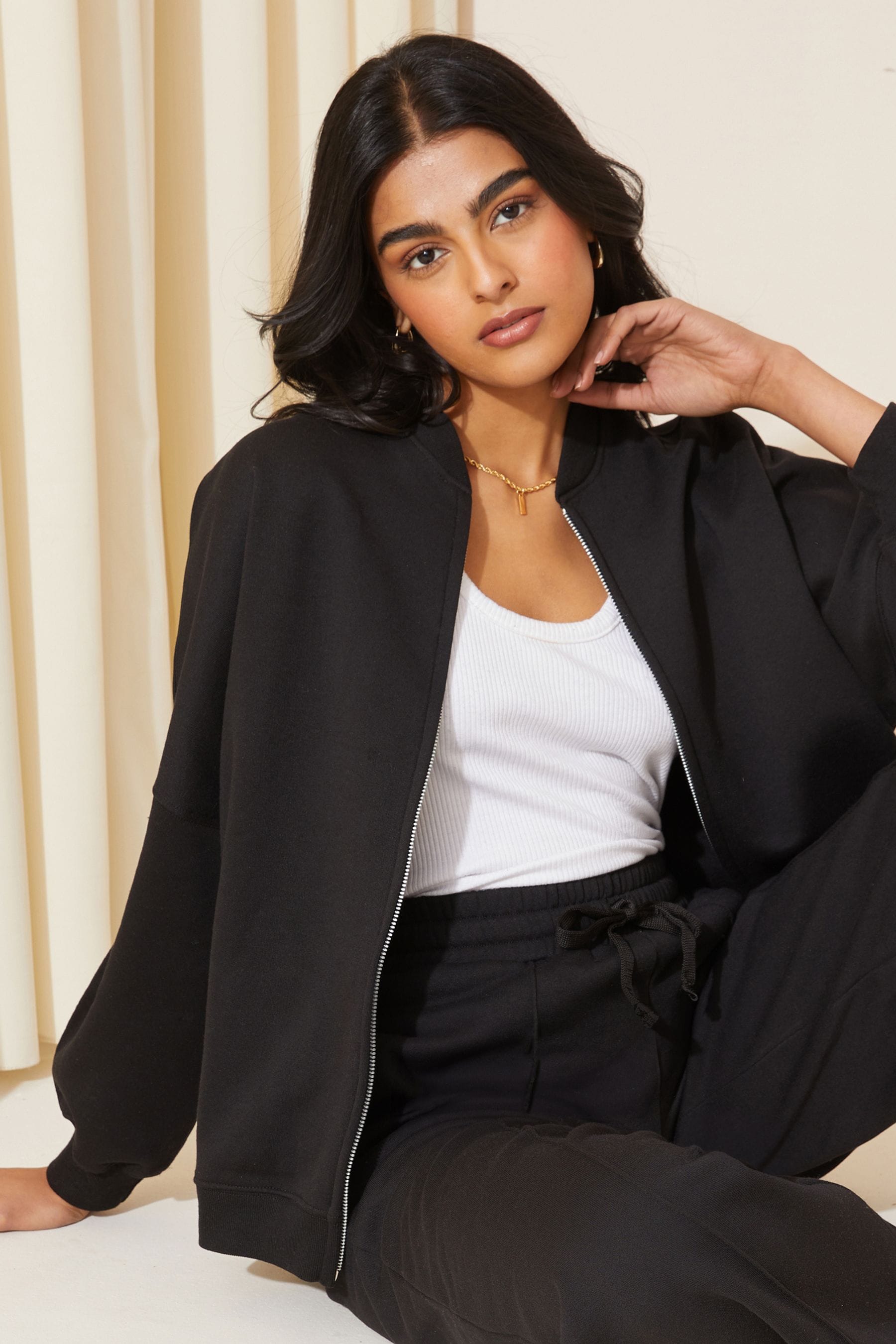 Buy Friends Like These Black Jersey Zip Front Bomber Sweatshirt from Next Luxembourg