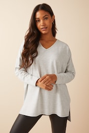 Friends Like These Grey Petite Soft Jersey V Neck Long Sleeve Tunic Top - Image 1 of 4