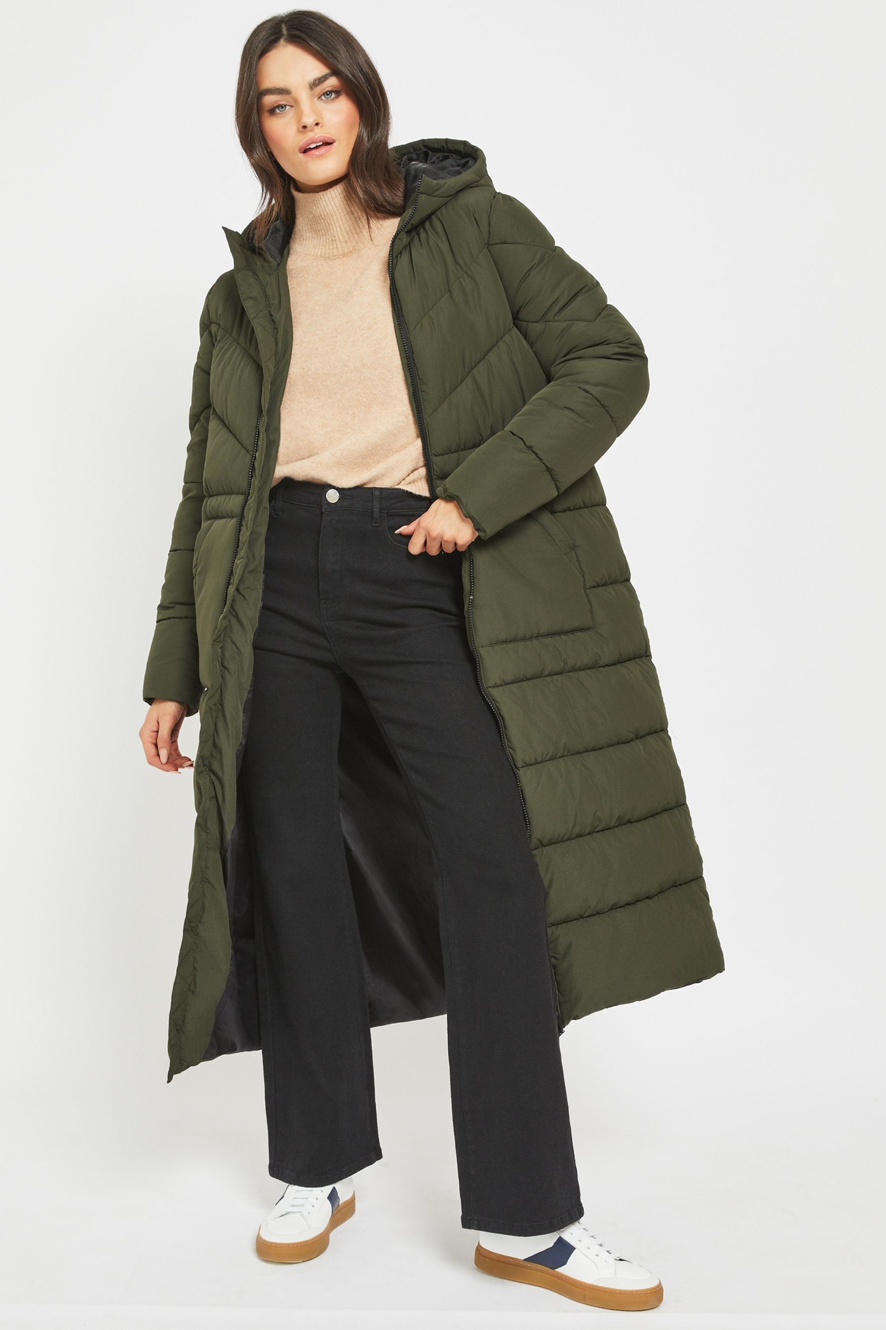 Buy NOISY MAY Natural Longline Padded Quilted Hooded Coat from the Next UK online shop