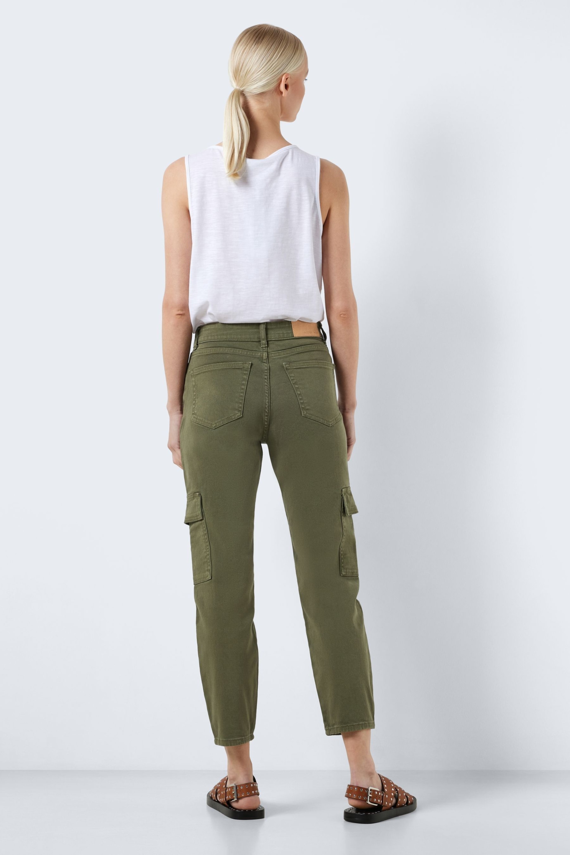 NOISY MAY Natural High Waisted Cargo Straight Leg Jeans - Image 2 of 6