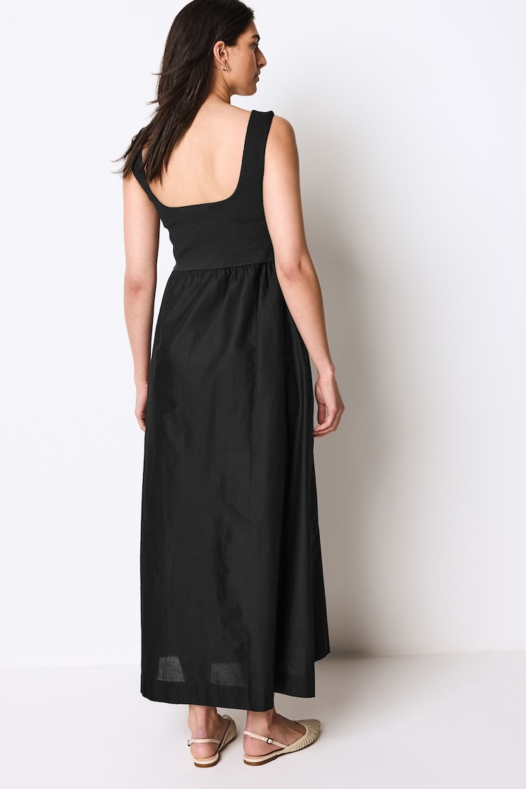 Black 100% Cotton Square Neck Maxi Summer Jersey Dress - Image 3 of 6