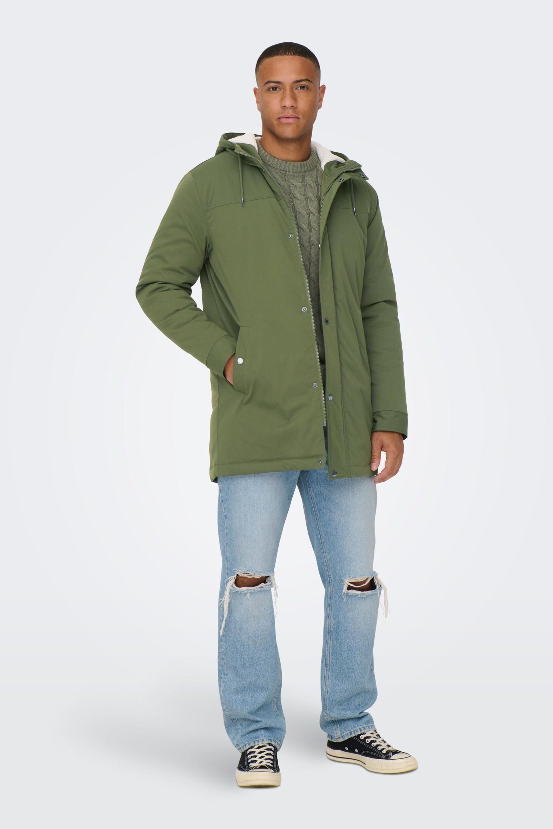 Only & Sons Green Parka Coat - Image 3 of 7