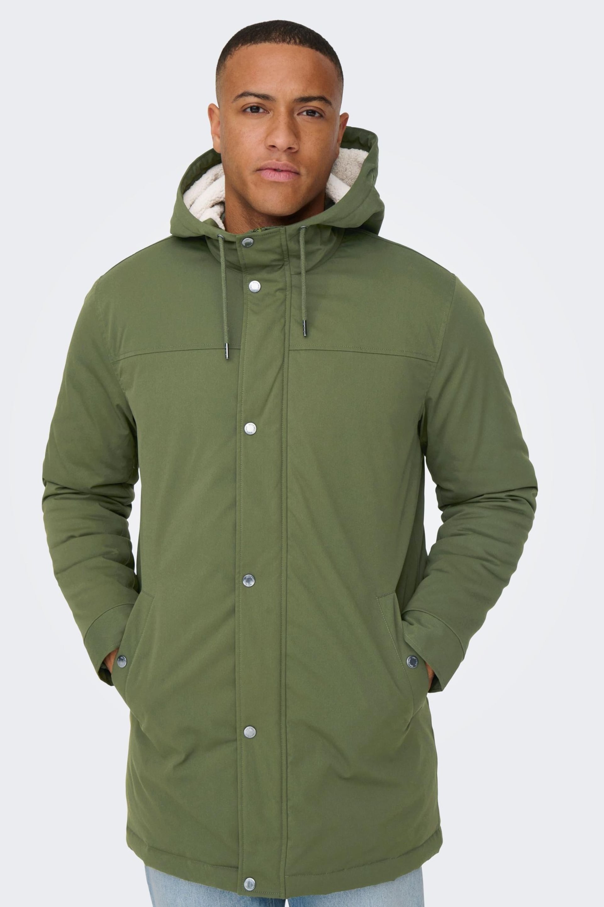 Only & Sons Green Parka Coat - Image 4 of 7
