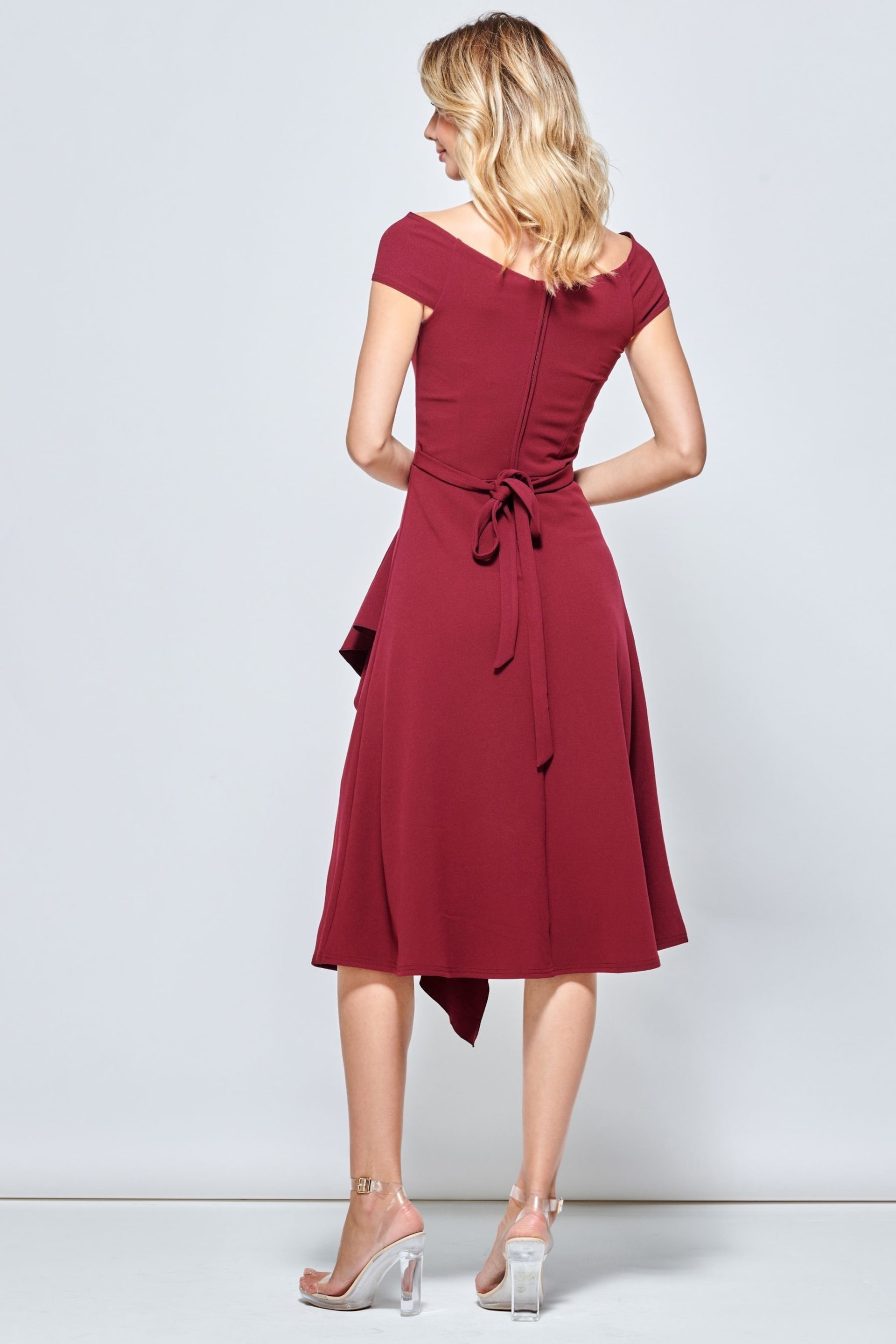Jolie Moi Red Desiree Frill Fit & Flare Dress - Image 2 of 6