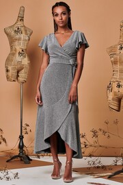 Jolie Moi Silver Metallic Effect Ruffle Hem Maxi Dress - Image 3 of 5