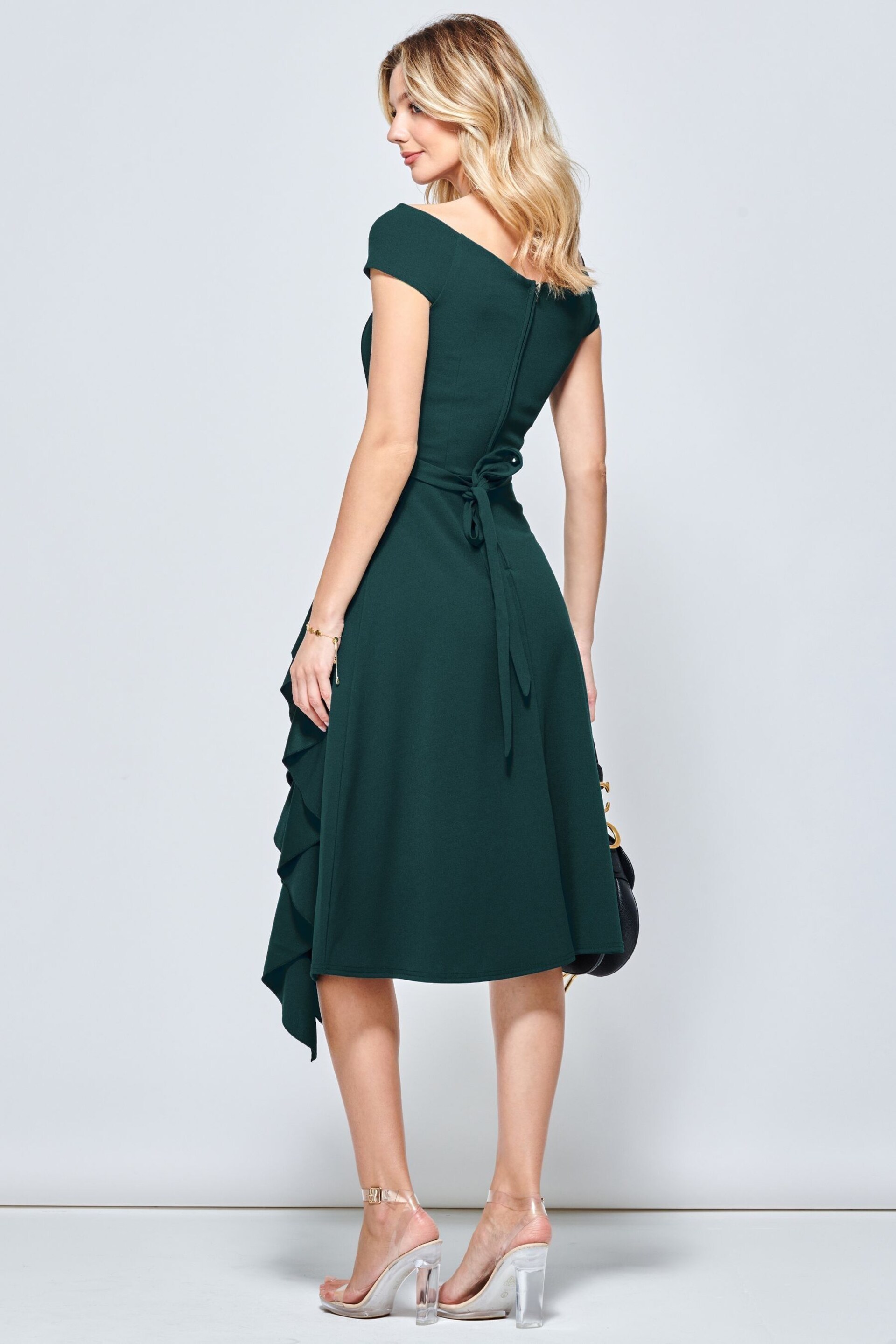 Jolie Moi Green Desiree Frill Fit & Flare Dress - Image 2 of 5