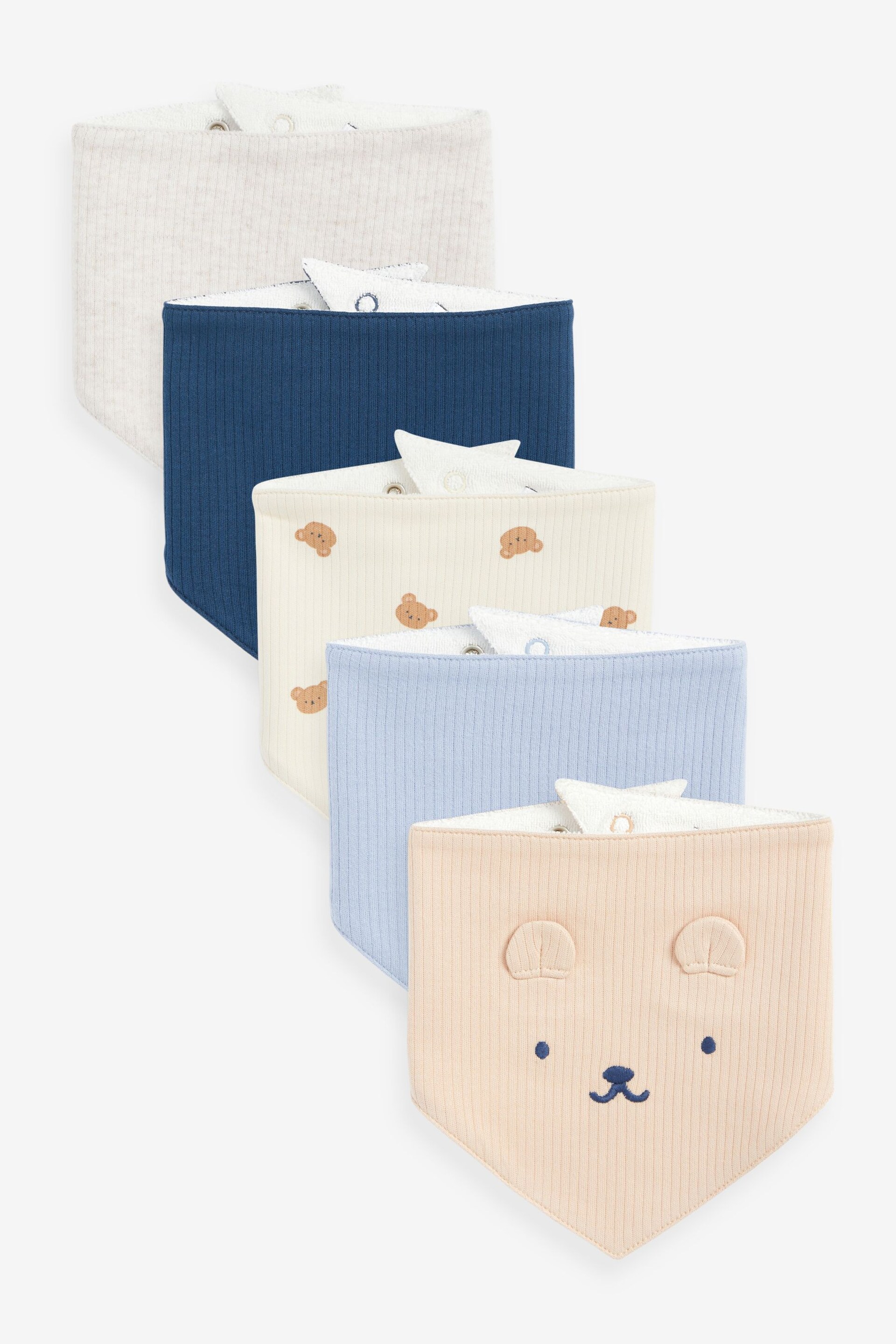 Navy Blue/Tan Brown Bear Baby Bibs 5 Pack - Image 1 of 2