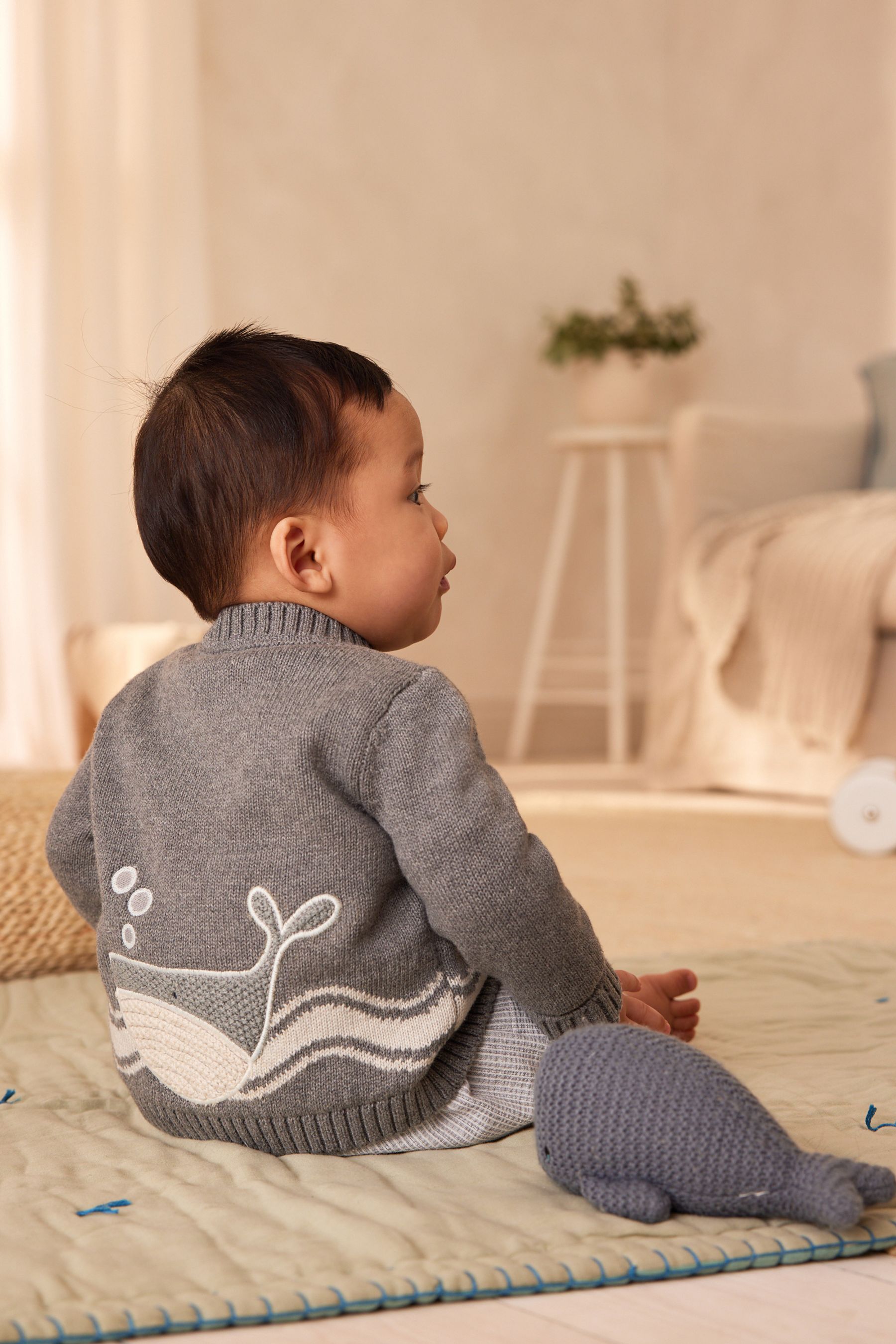 Baleine grise Cardigan bebe 100 coton 0mois 2ans