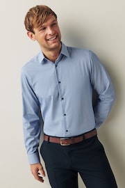 Blue Regular Fit Trimmed Easy Care Single Cuff Shirt - Image 1 of 8