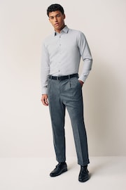 Light Grey Slim Fit Single Cuff Easy Care Textured Shirt - Image 3 of 7