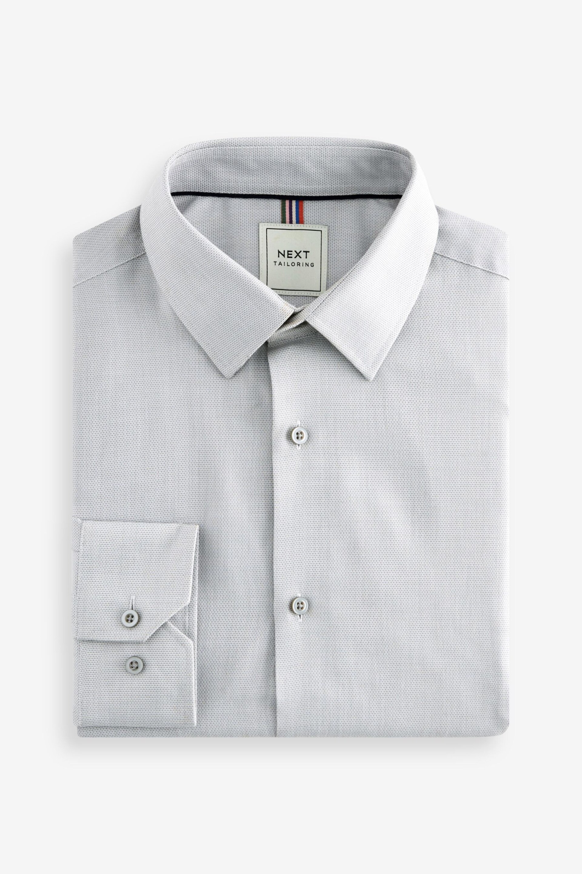 Light Grey Slim Fit Single Cuff Easy Care Textured Shirt - Image 5 of 7