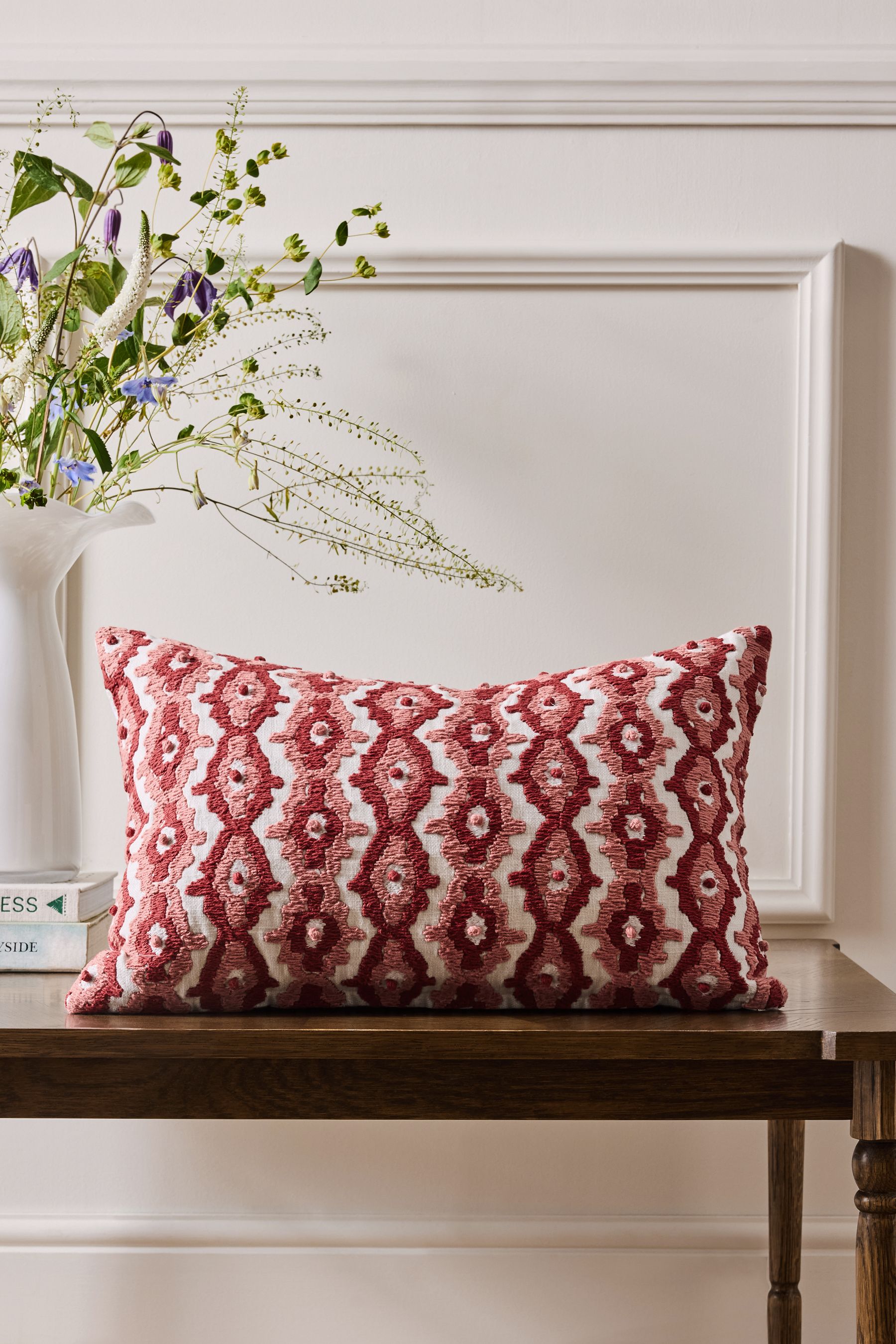 Nina Campbell Pink Marrakesh Embroidered Feather Filled Cushion
