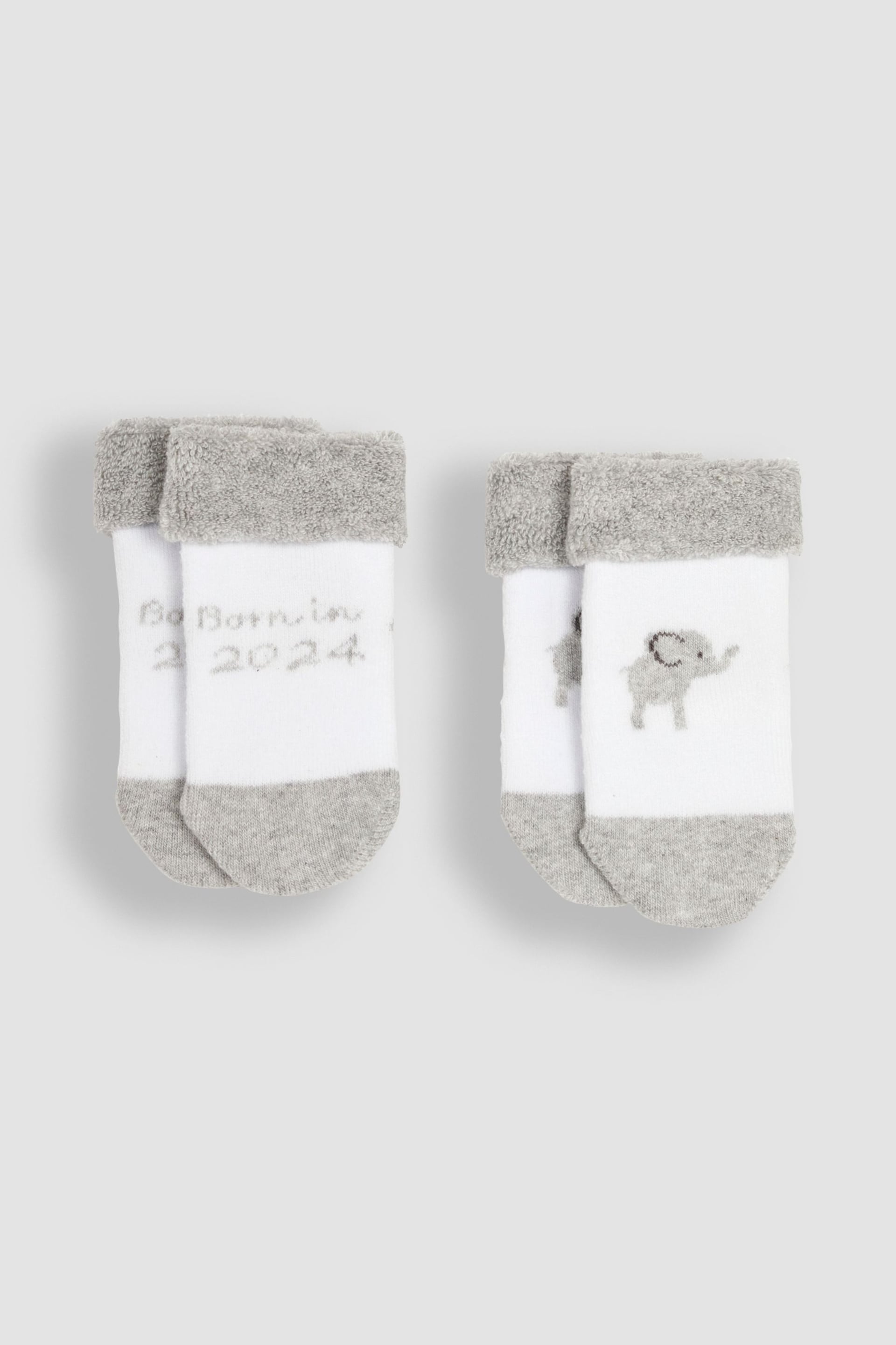 JoJo Maman Bébé White 2-Pack Born In 2024 Baby Socks - Image 1 of 3