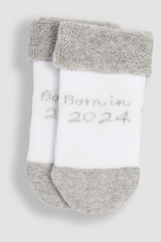 JoJo Maman Bébé White 2-Pack Born In 2024 Baby Socks - Image 3 of 3