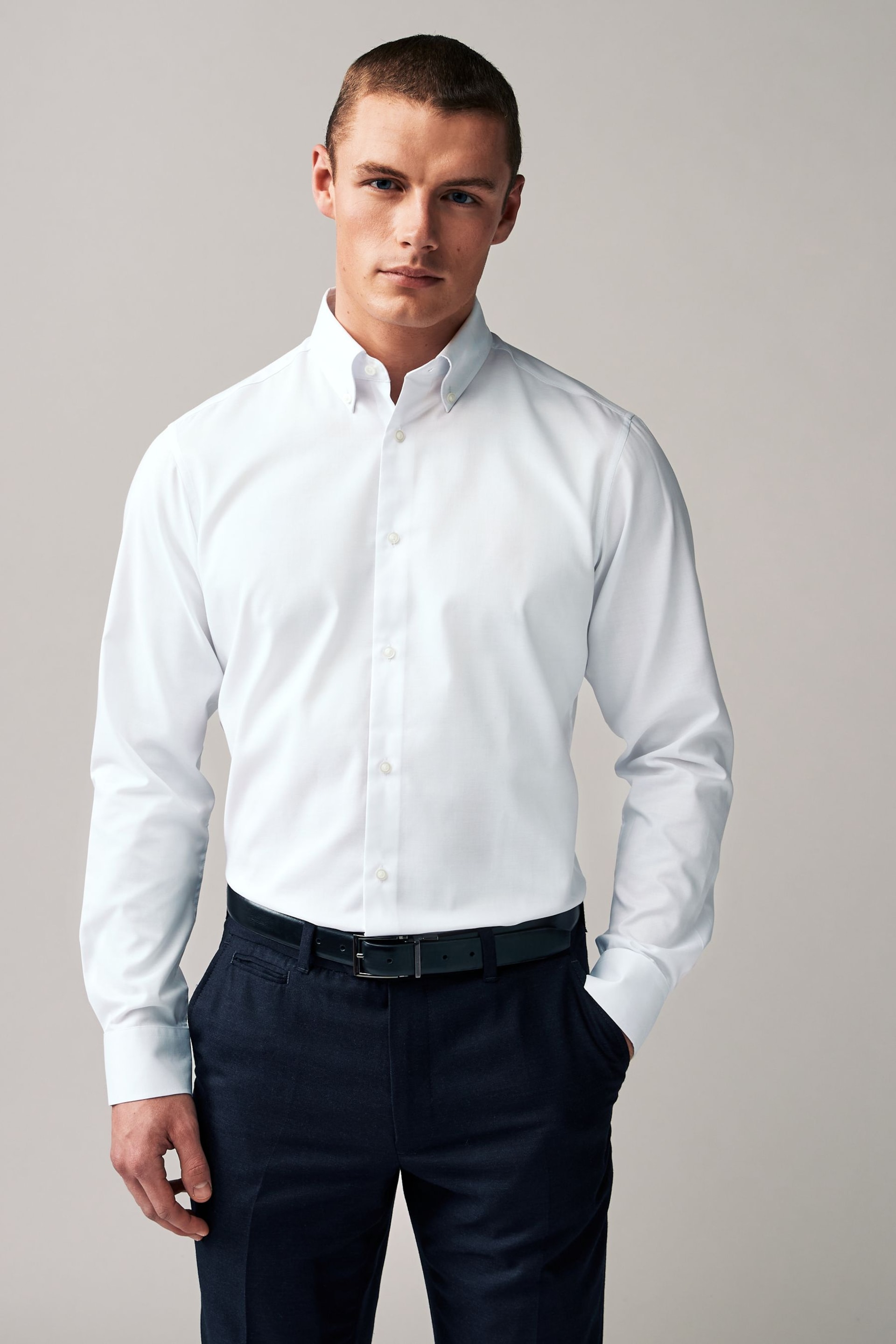 White Slim Fit Easy Care Oxford Shirt - Image 1 of 10