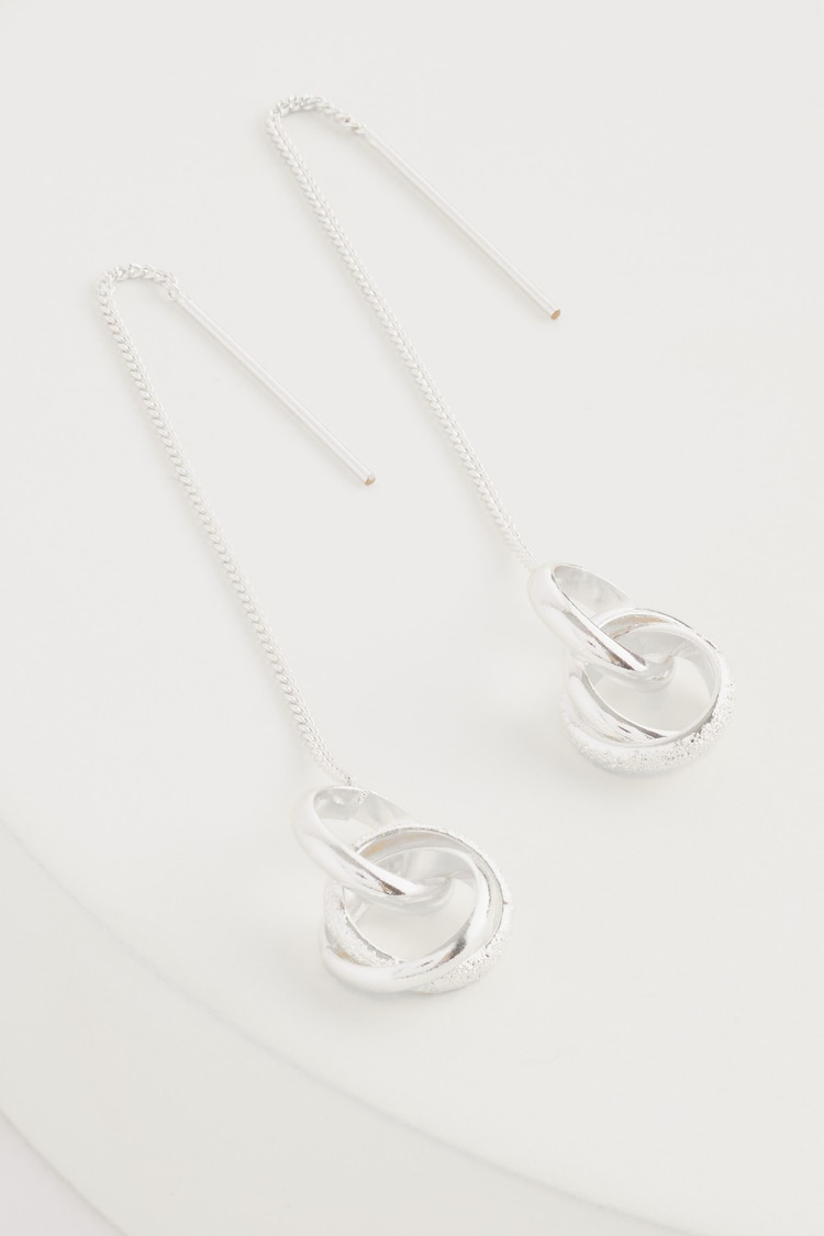 Silver Plated Circle Drop Pull Through Earrings - Image 2 of 2