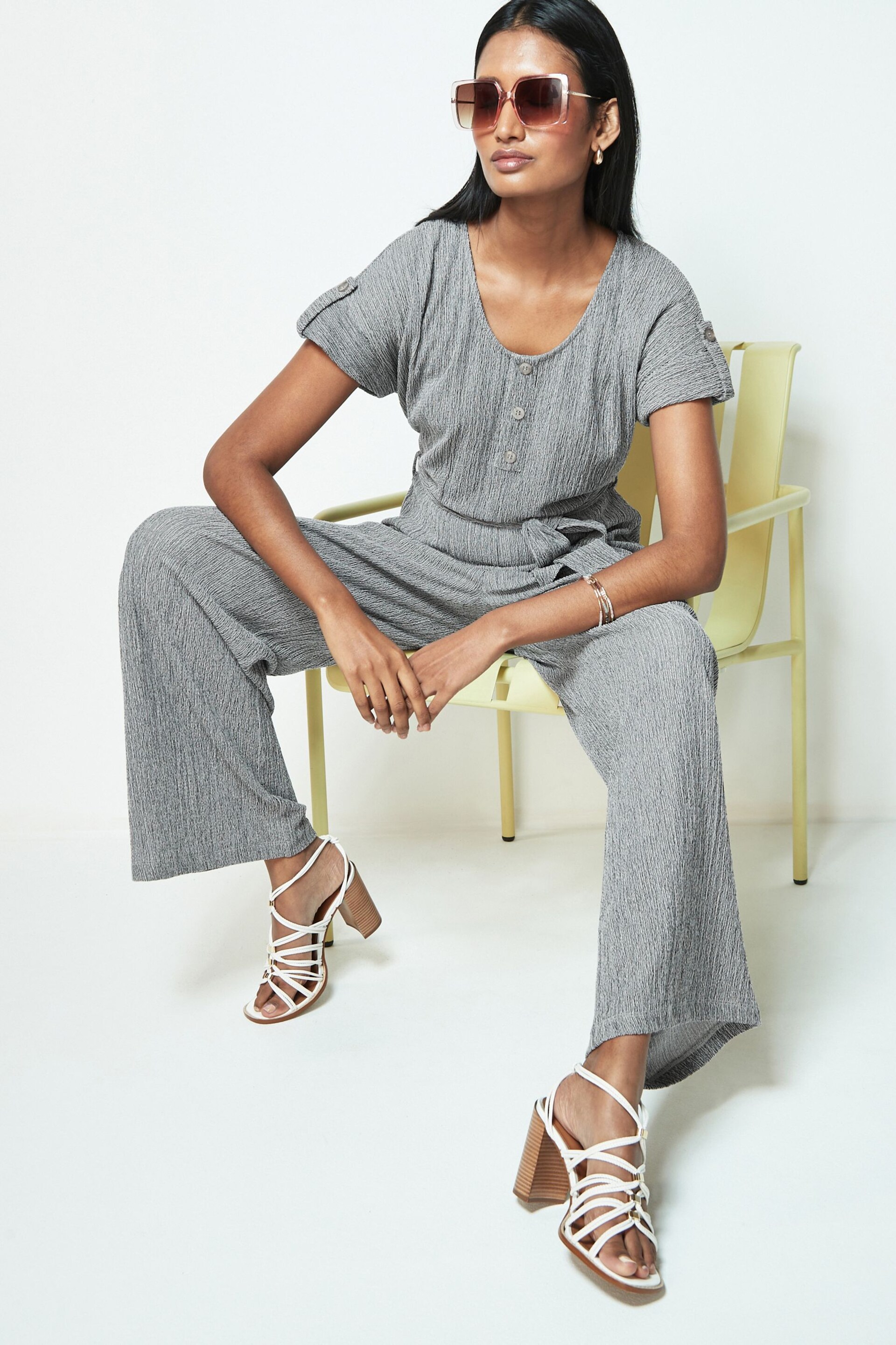 Grey Textured Utility Jumpsuit - Image 2 of 6