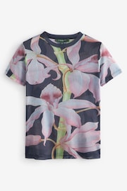 Navy and Pink Floral Kew Collection Short Sleeve Mesh Top - Image 6 of 7