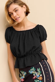 Black Bardot Puff Sleeve Blouse - Image 1 of 4