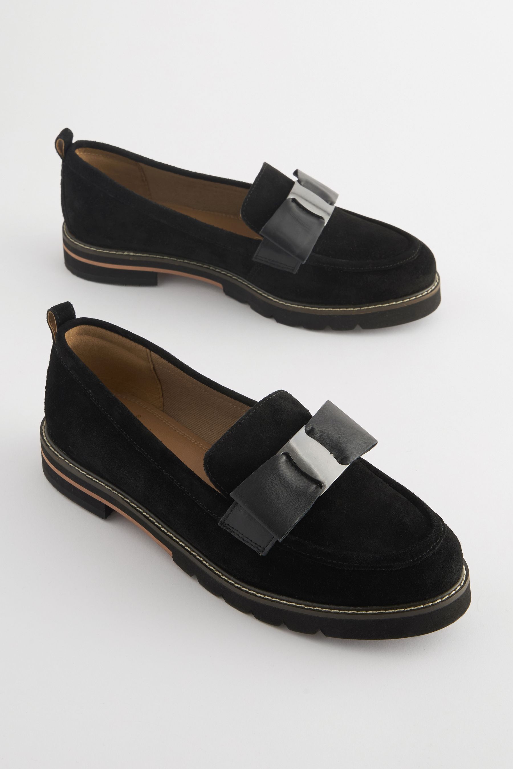 Buy Black Forever Comfort Leather Chunky Bow Loafers from the Next UK online shop