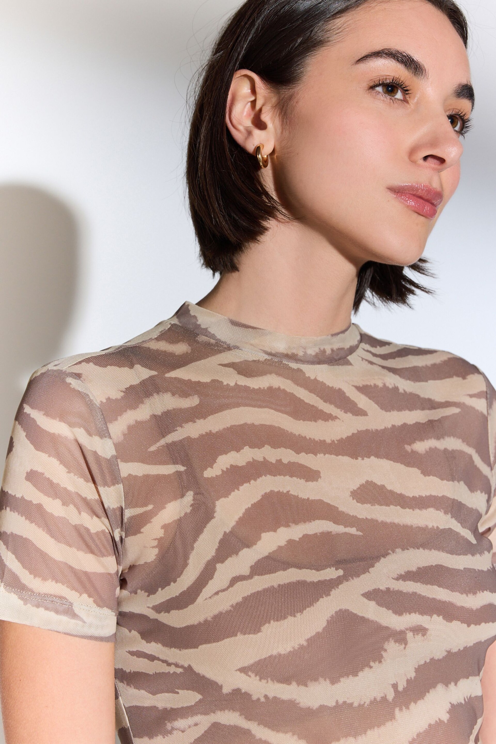 Zebra Short Sleeve Mesh Top - Image 1 of 6