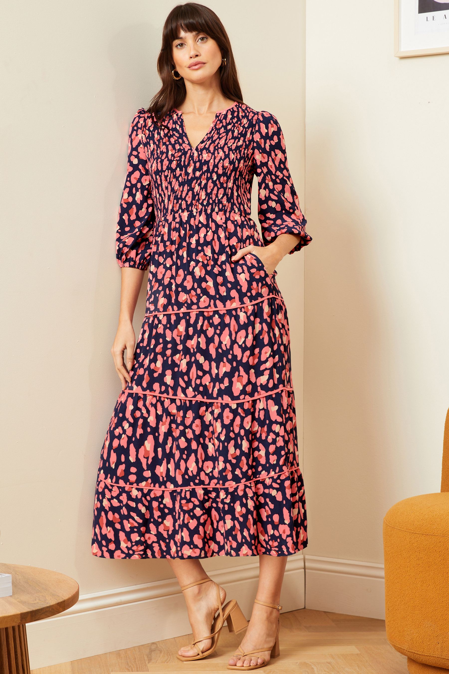 Buy Love Roses Navy Blue V Neck Midi Dress from Next Luxembourg