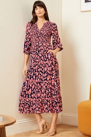 Love & Roses Navy Blue V Neck Midi Dress - Image 1 of 4