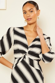Love & Roses Ivory White and Black Stripe V Neck Twist Front Long Sleeve Midi Dress - Image 2 of 4
