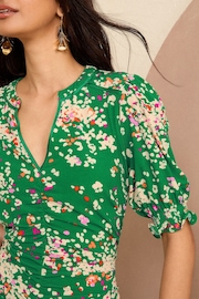 Love & Roses Green Animal Jersey V Neck Front Split Midi Shirt Dress - Image 2 of 4