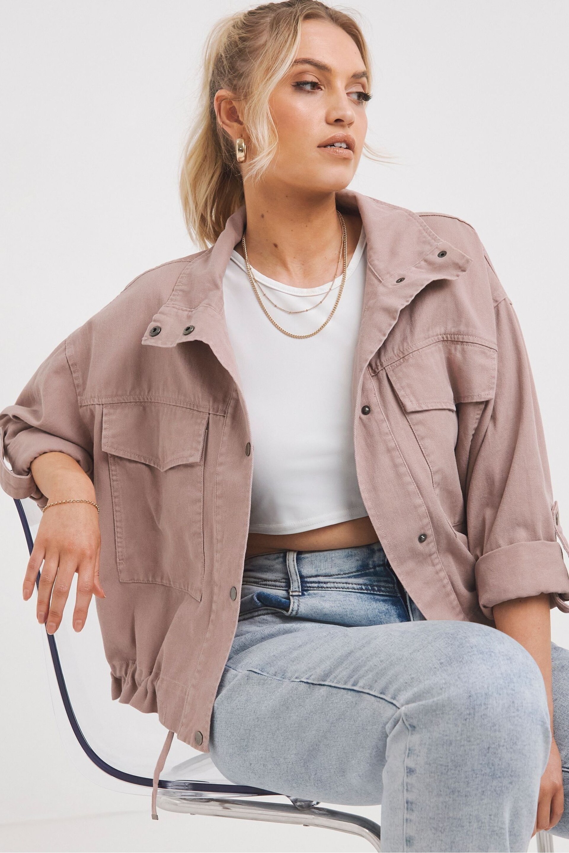 Simply Be Blush Pink Relaxed Utility Jacket - Image 3 of 4