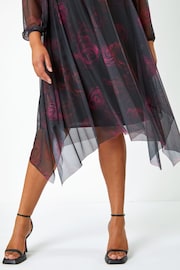 Roman Black Curve Floral Mesh Overlay Wrap Dress - Image 5 of 5