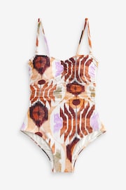 Cream/Brown Aztec Tummy Shaping Control Bandeau Swimsuit - Image 7 of 7