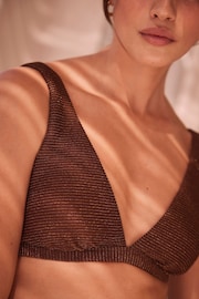 Mint Velvet Bronze Sparkle Ribbed Plunge Bikini Top - Image 2 of 4