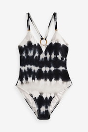 Monochrome Tie Dye Plunge Strappy Back Wired Tummy Shaping Control Swimsuit - Image 6 of 6