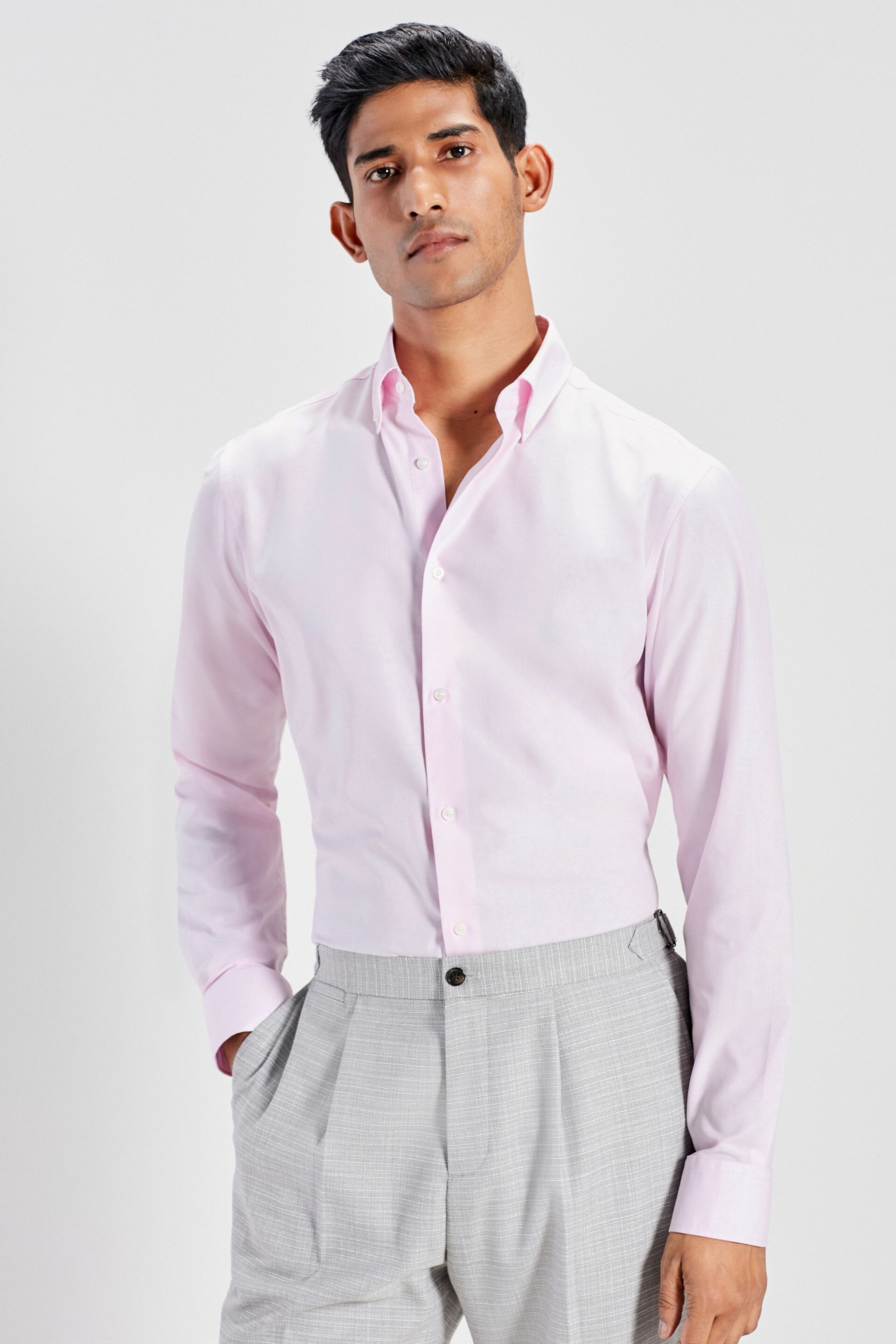 Light Pink Slim Fit Easy Care Oxford Shirt - Image 1 of 5