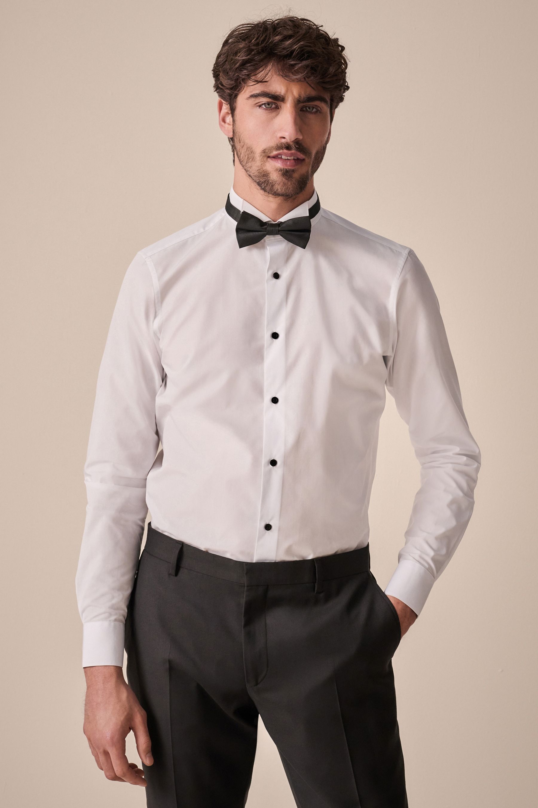 NEXT White Black Skinny Fit Single Cuff Shirts And Bow Ties Pack 16inlong Mens