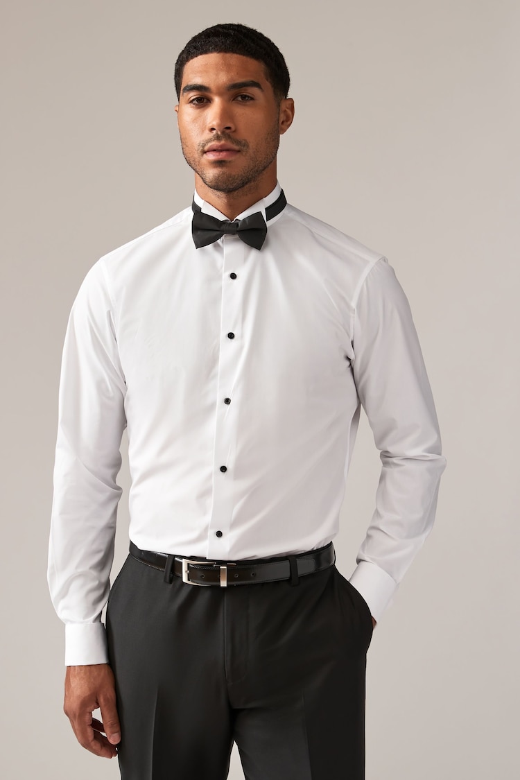 White/Black Slim Fit Double Cuff Slim Fit Shirt And Bow Tie Pack - Image 2 of 8