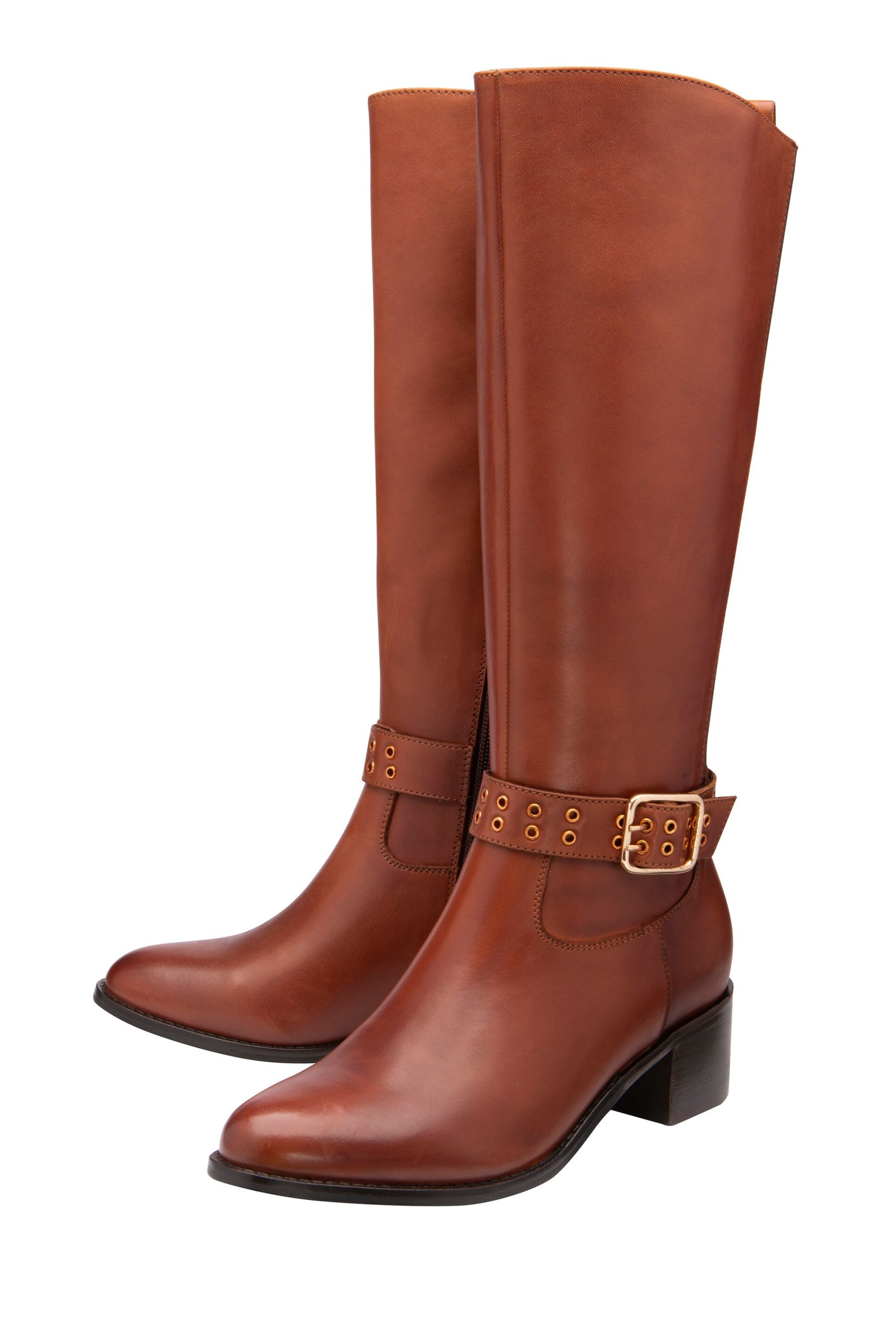 Ravel Brown Leather Zip-Up Knee High Boots - Image 2 of 4