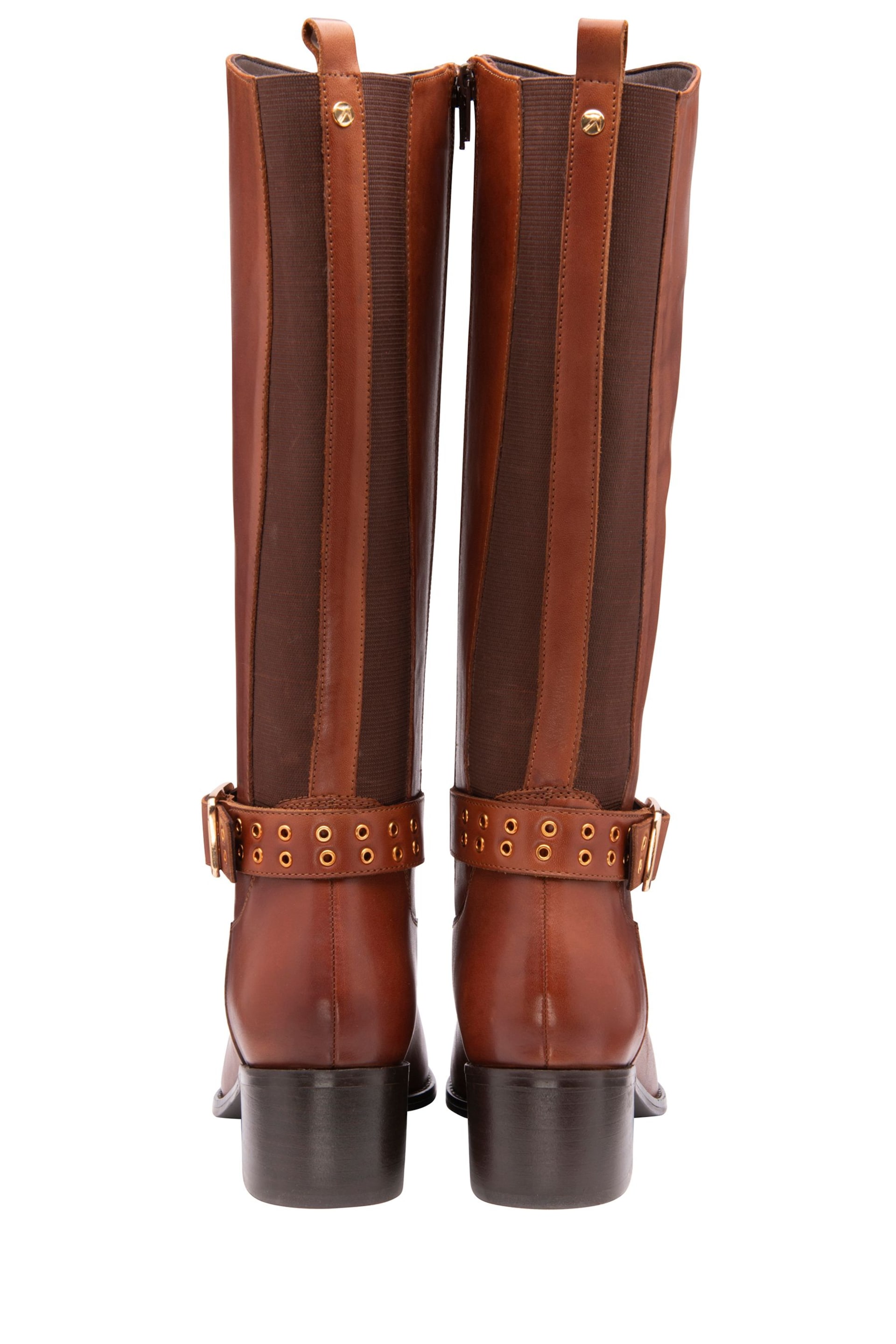 Ravel Brown Leather Zip-Up Knee High Boots - Image 3 of 4