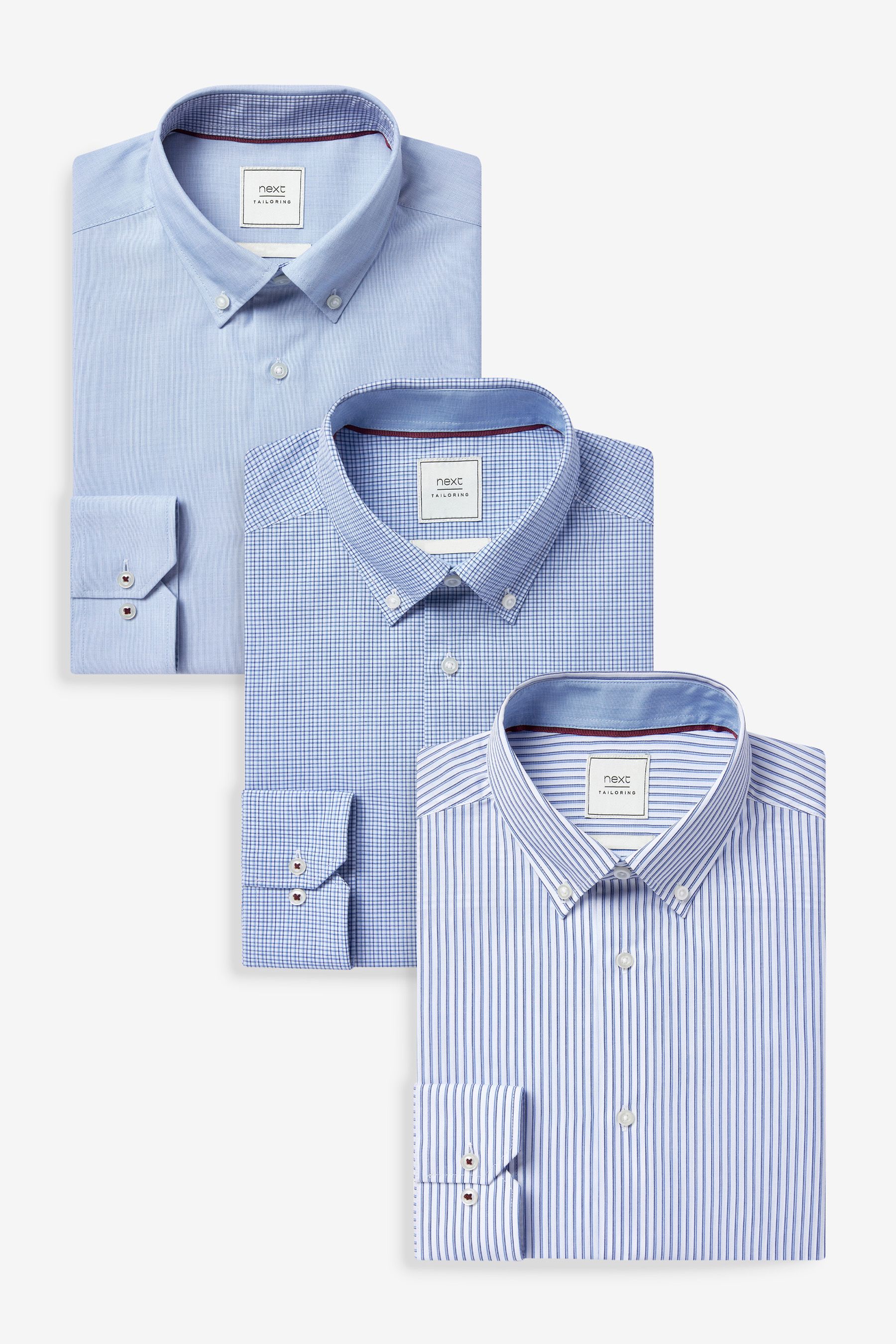 Light Blue Blue Check Blue Stripe Regular Fit Easy Care Single Cuff Oxford Shirts 3 Pack