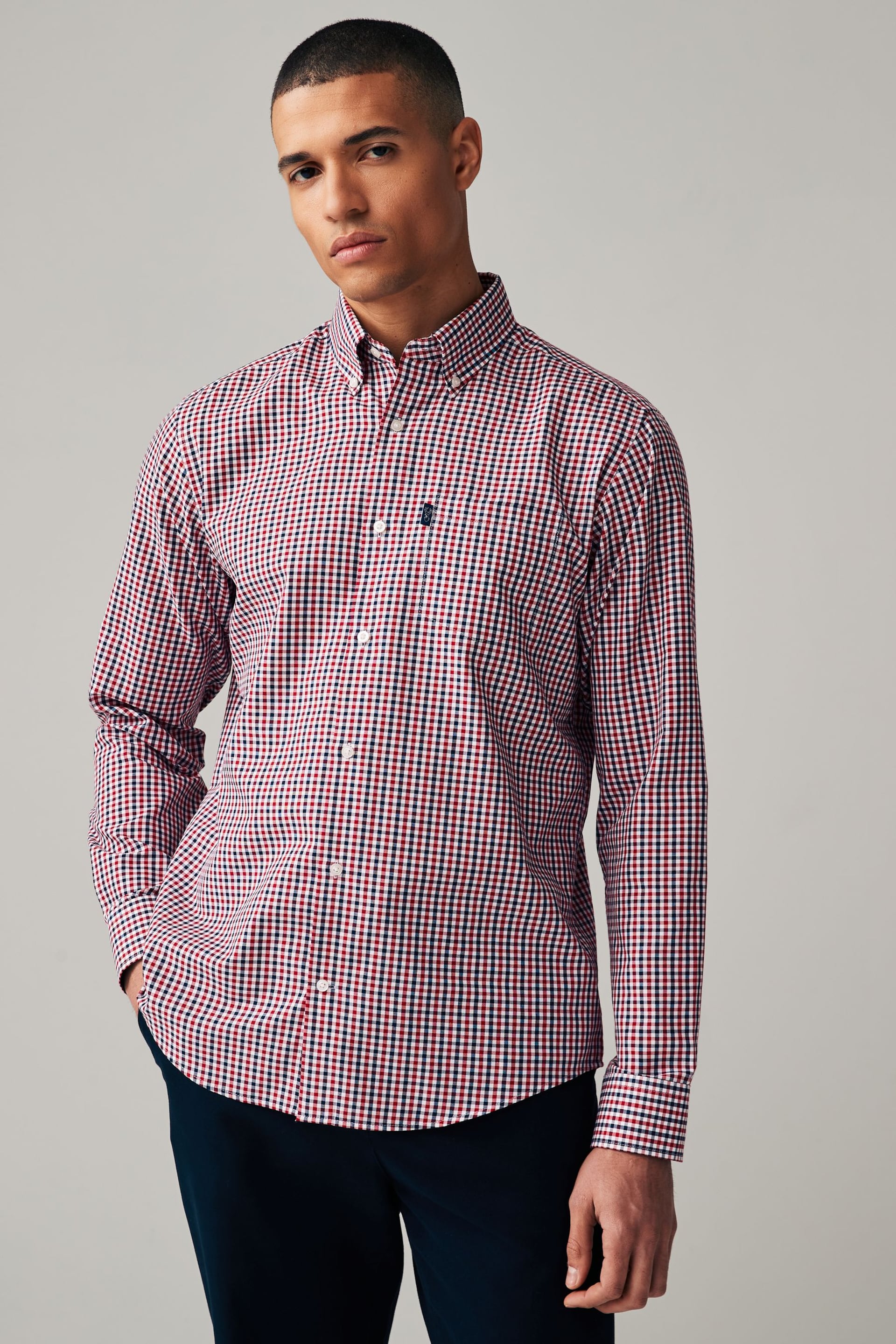 Red Gingham Easy Iron Button Down Oxford Shirt - Image 1 of 8