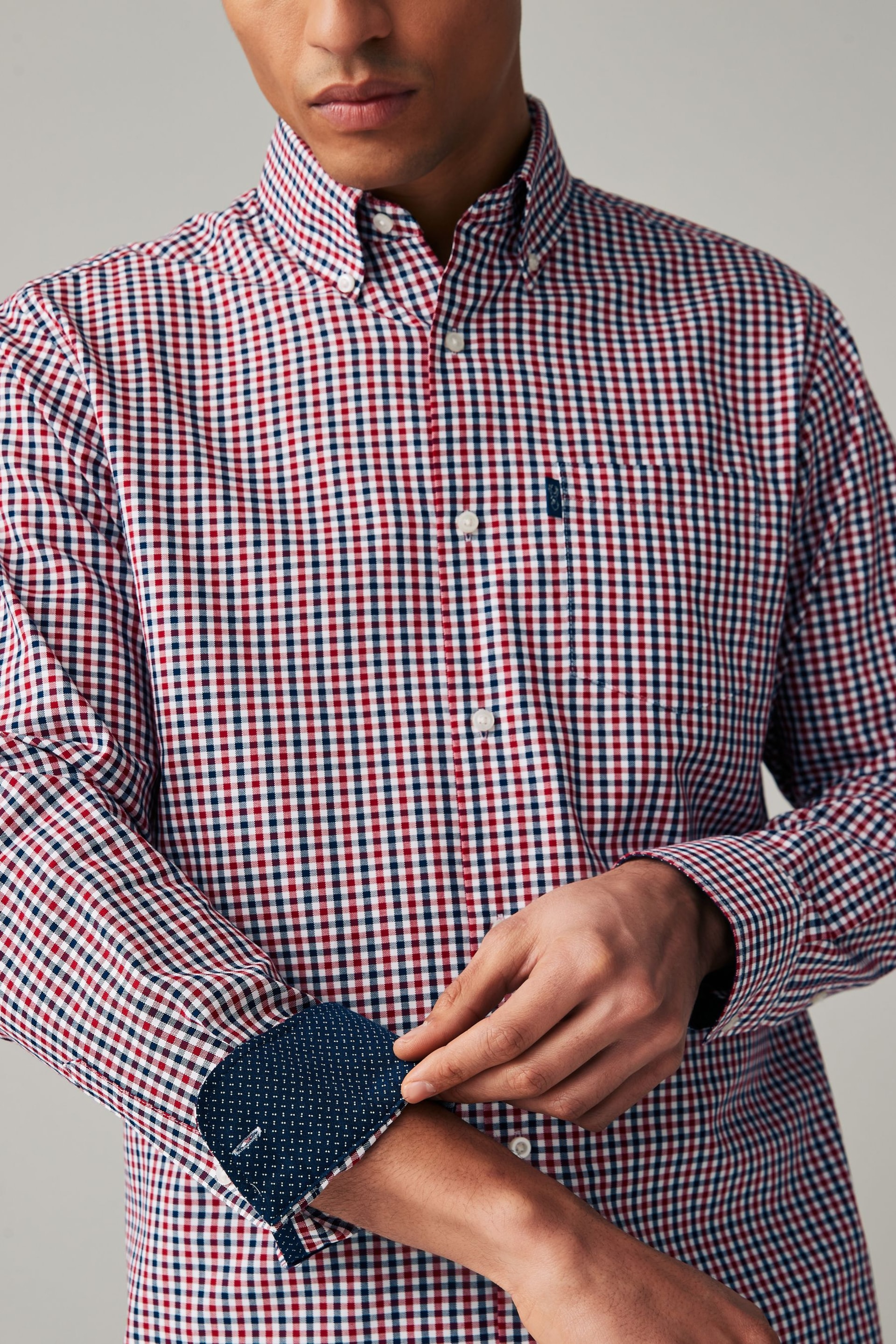 Red Gingham Easy Iron Button Down Oxford Shirt - Image 5 of 8